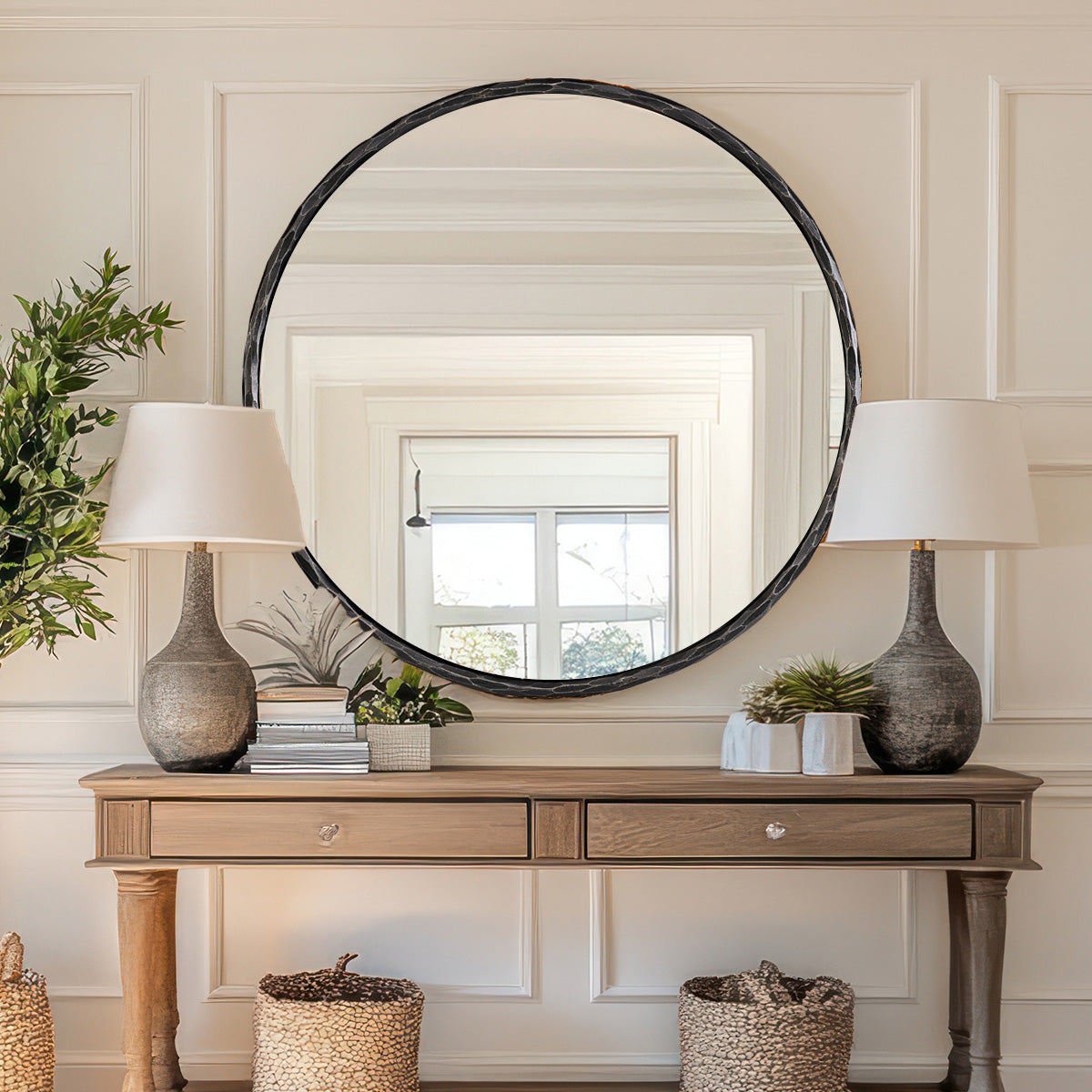 Antique Hand Hammer Forged Iron Mirror Circle Wrought Iron Mirror Round Wall Mirror