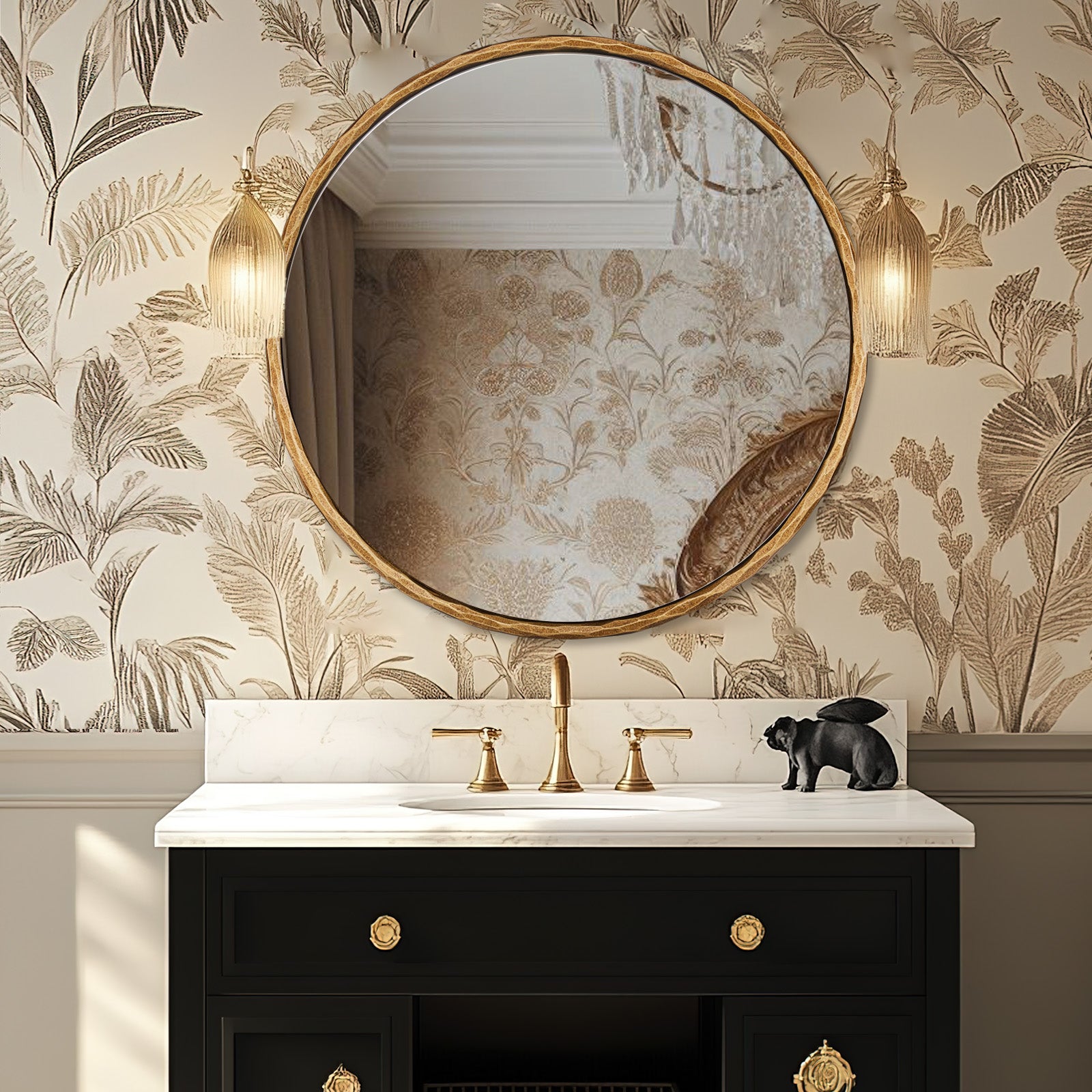 Antique Hand Hammer Forged Iron Mirror Circle Wrought Iron Mirror Round Wall Mirror