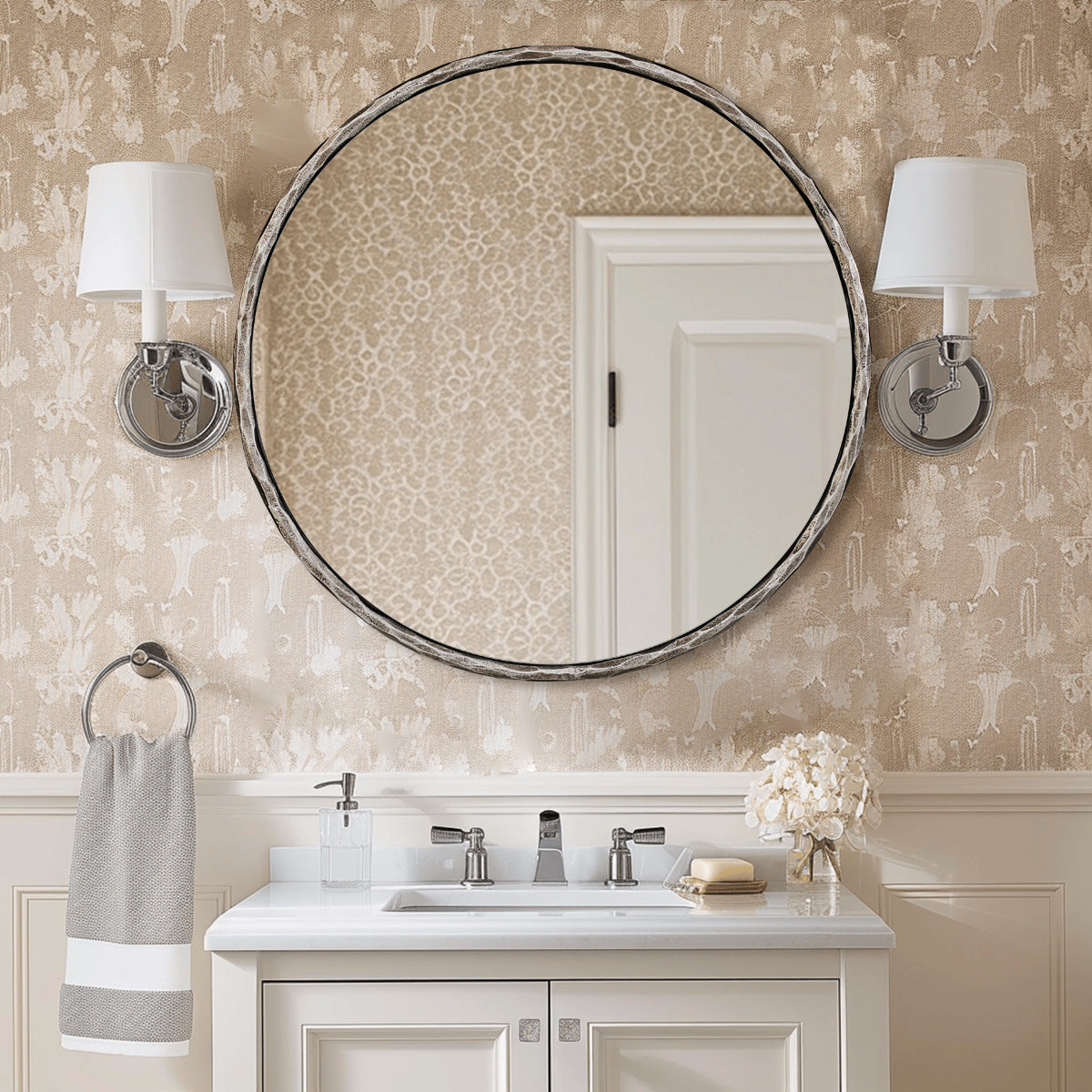 Antique Hand Hammer Forged Iron Mirror Circle Wrought Iron Mirror Round Wall Mirror