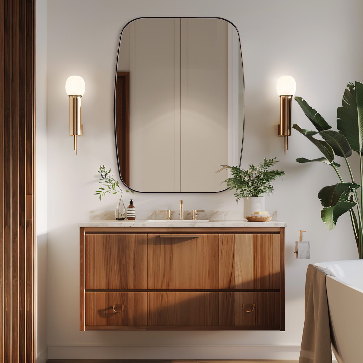 Modern Oblong Bathroom Mirror Long Oval Mirror | Stainless Steel Frame