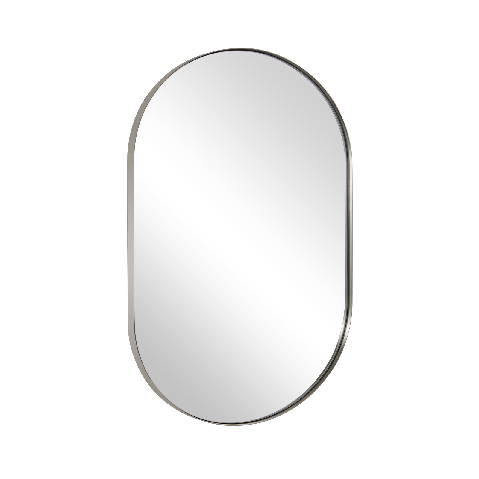 Modern Pill Shaped Capsule Wall Mirrors Long Oval Bathroom Vanity Mirror | Stainless Steel Frame