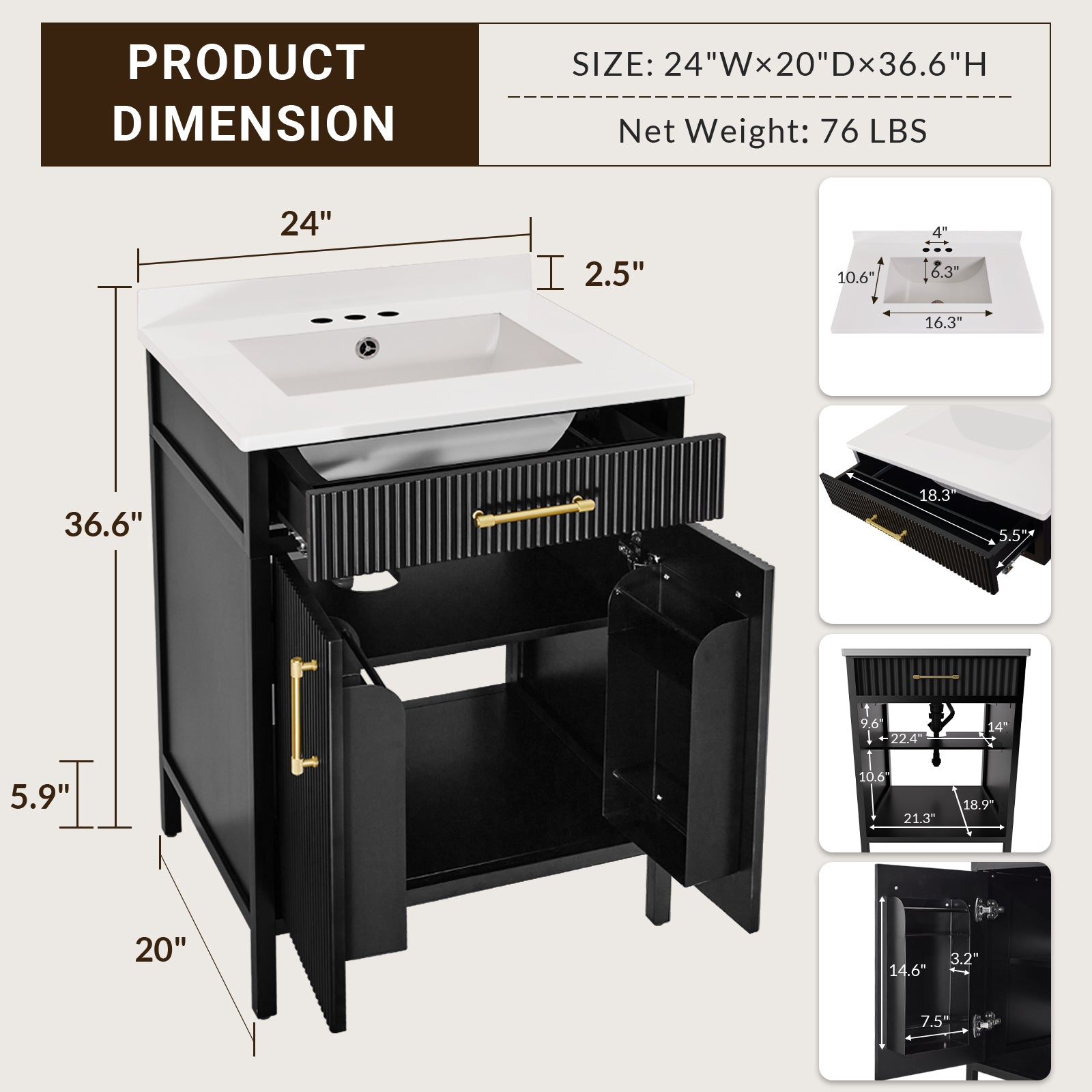 Modern Freestanding Bathroom Vanity Cabinet with Stainless Steel Sink Top