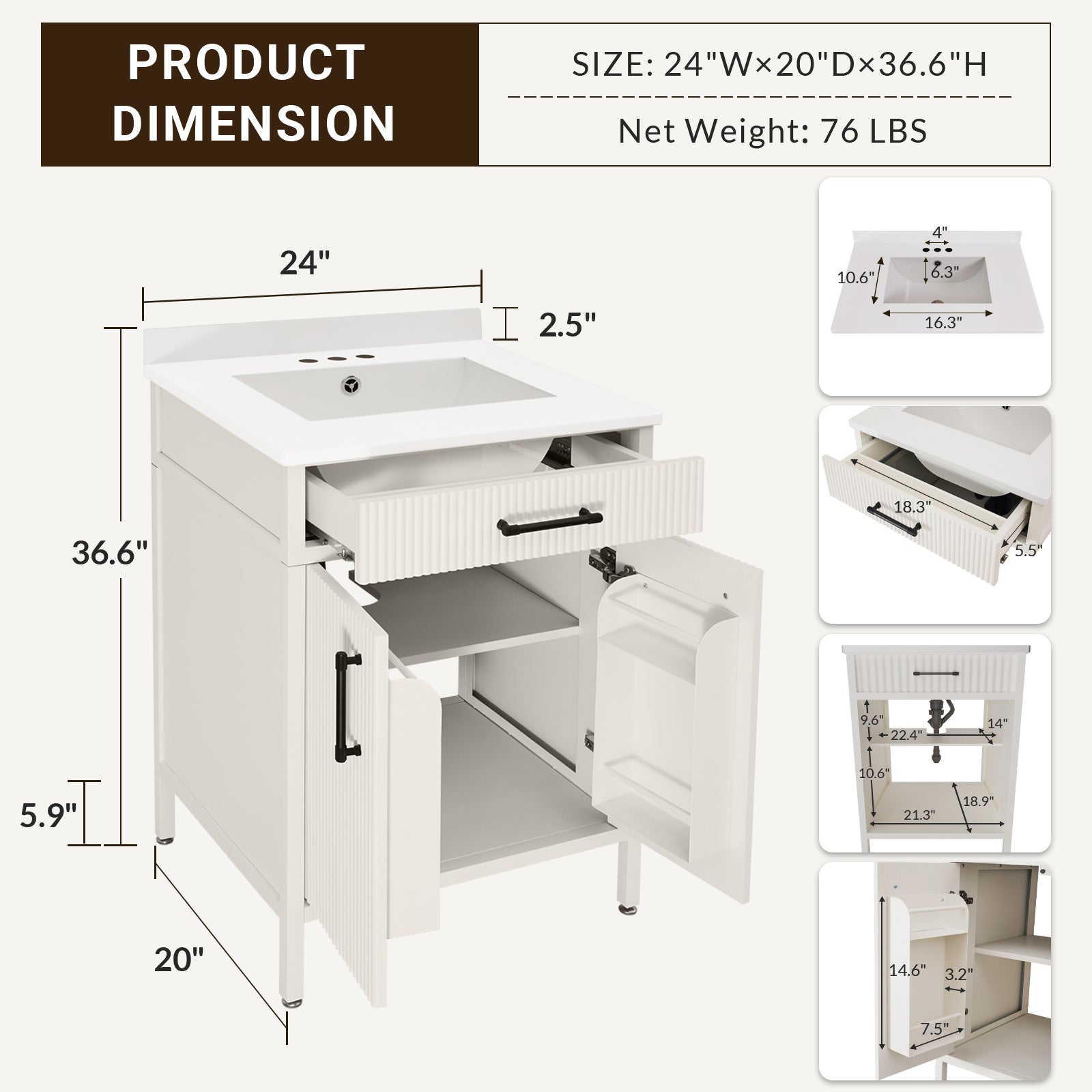 Modern Freestanding Bathroom Vanity Cabinet with Stainless Steel Sink Top