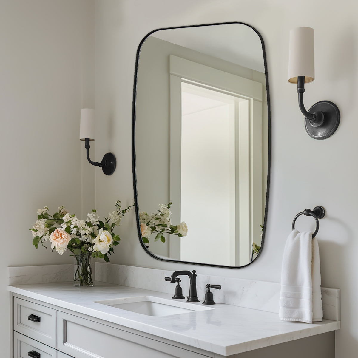 Modern Oblong Bathroom Mirror Long Oval Mirror | Stainless Steel Frame
