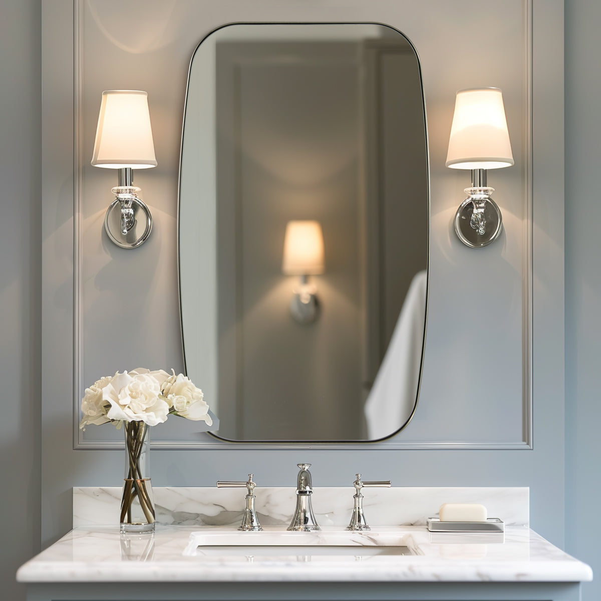 Open Box Like New:Modern Oblong Bathroom Mirror Long Oval Mirror