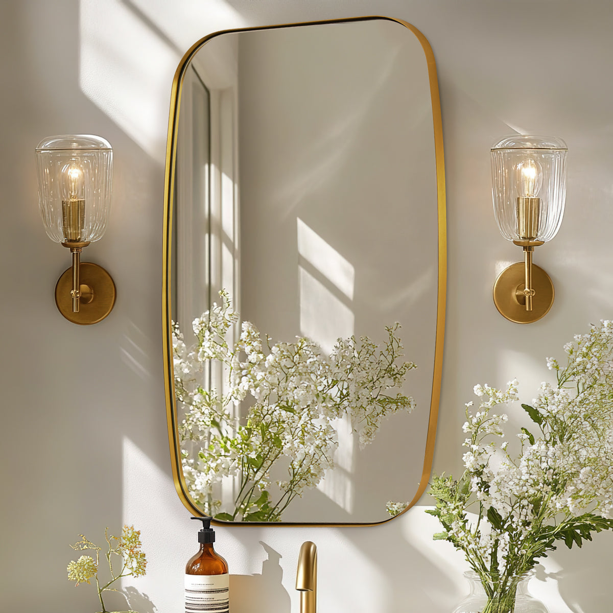 Modern Oblong Bathroom Mirror Long Oval Mirror | Stainless Steel Frame