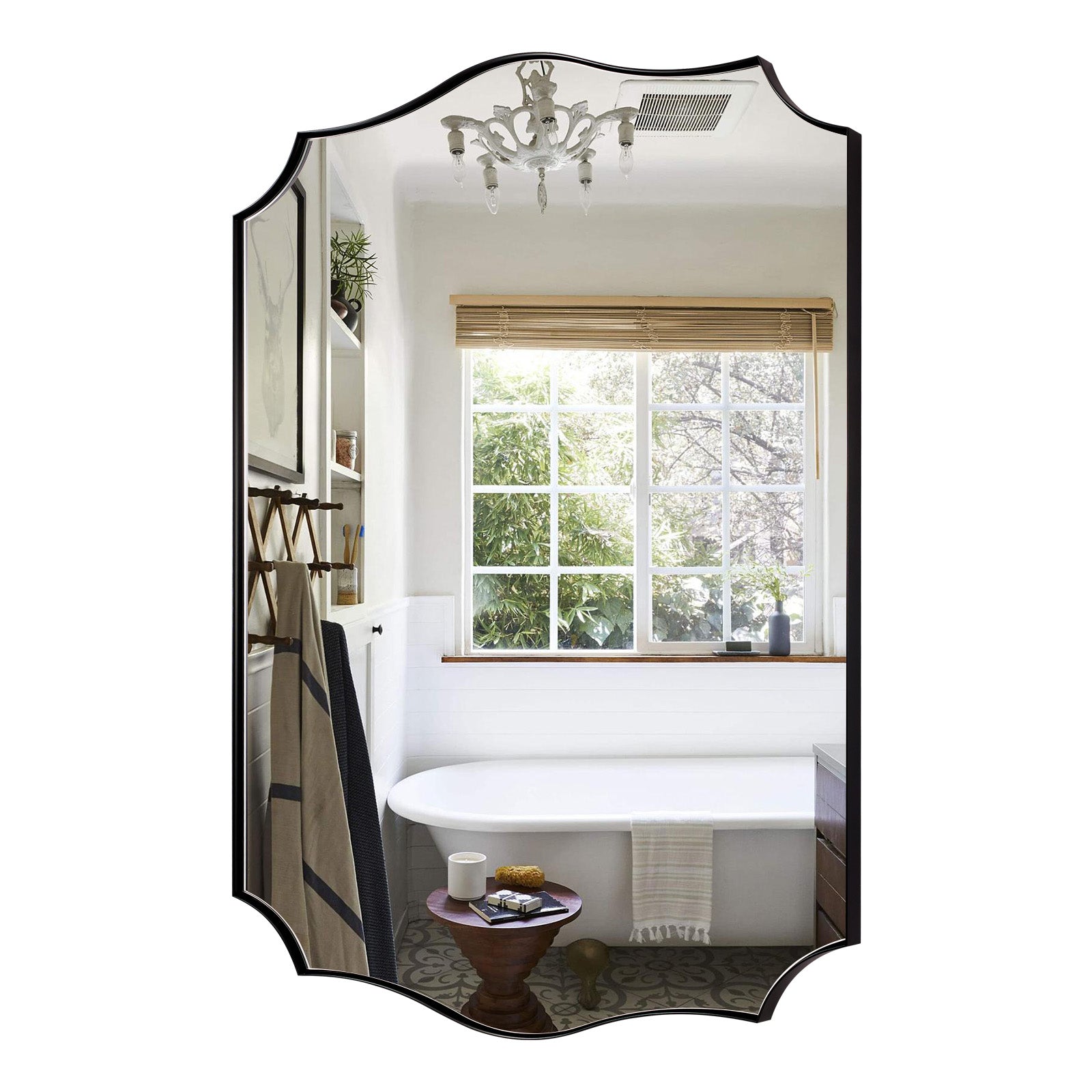 Traditional Rectangle Scalloped Wall Mirror for Bathroom | Stainless Steel Frame