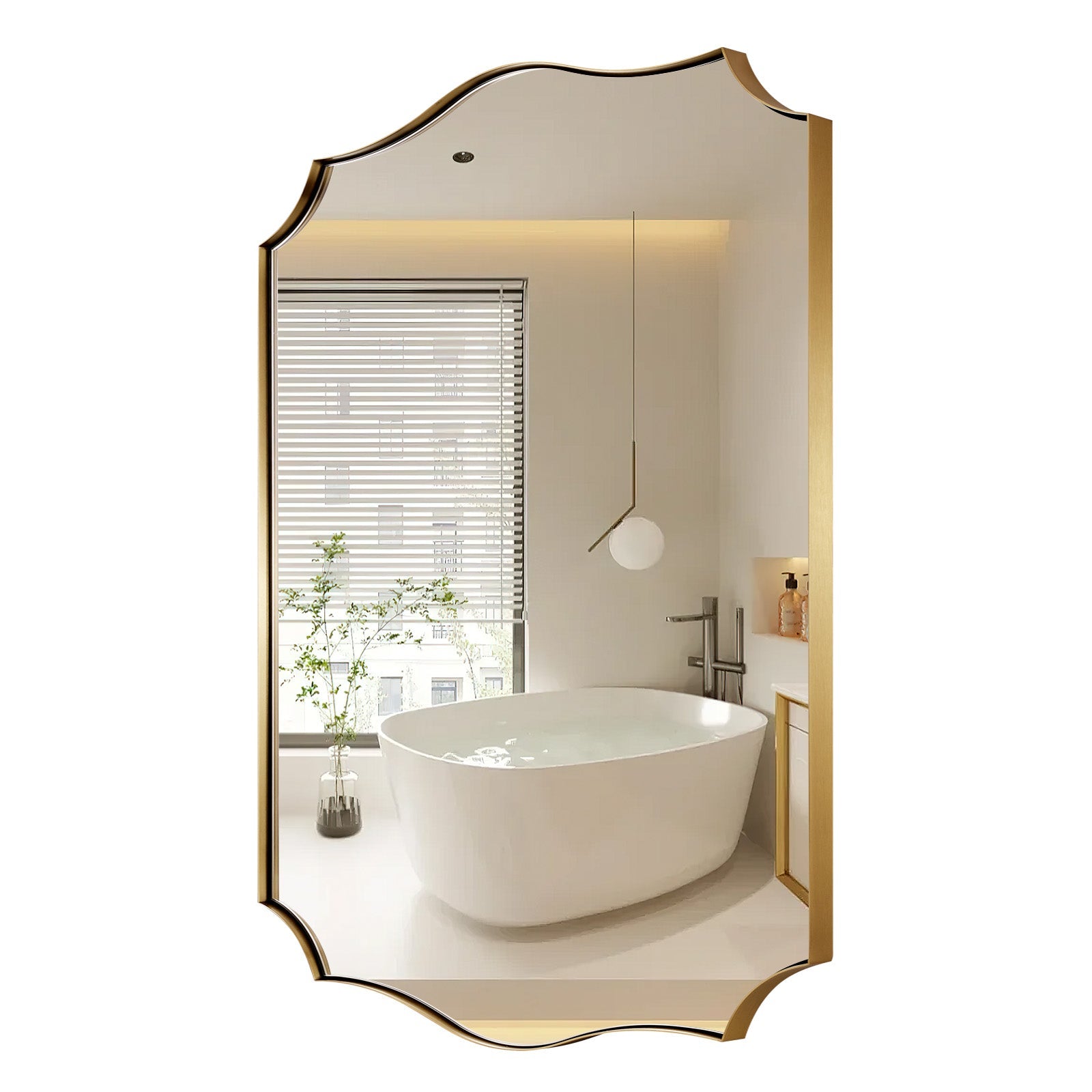 Traditional Rectangle Scalloped Wall Mirror for Bathroom | Stainless Steel Frame