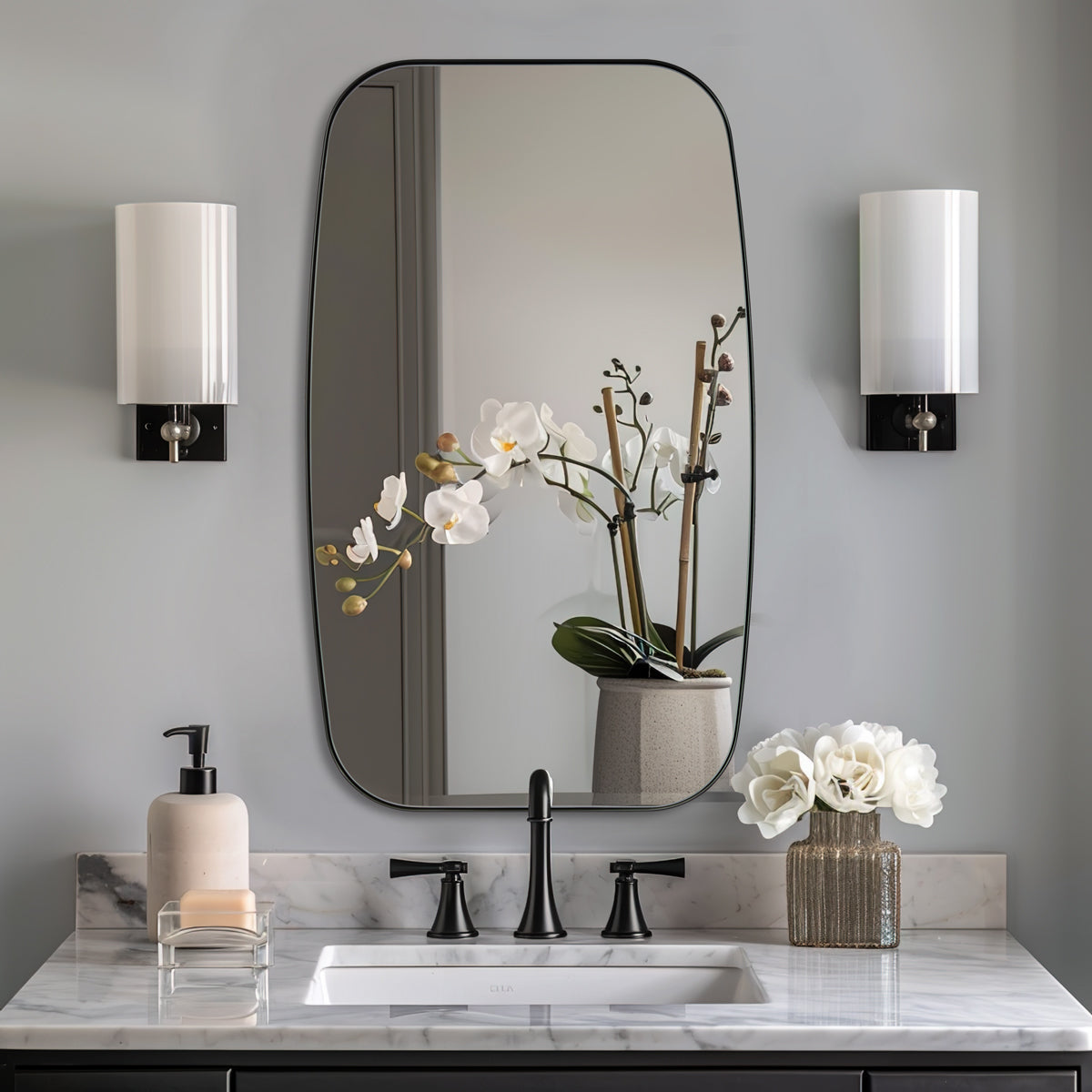 Open Box Like New:Modern Oblong Bathroom Mirror Long Oval Mirror