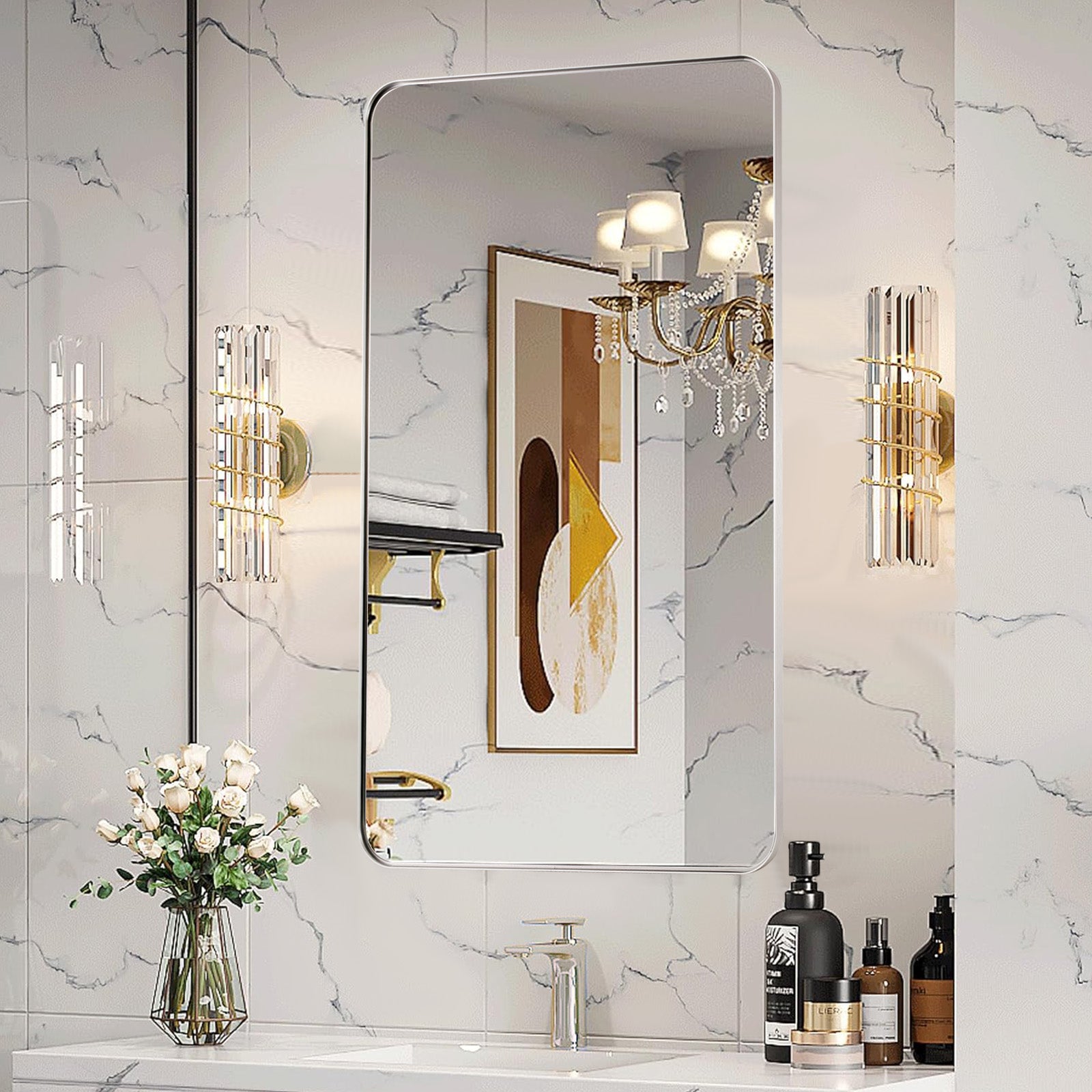 Minimalist Modern Rounded Rectangular Bathroom Mirrors