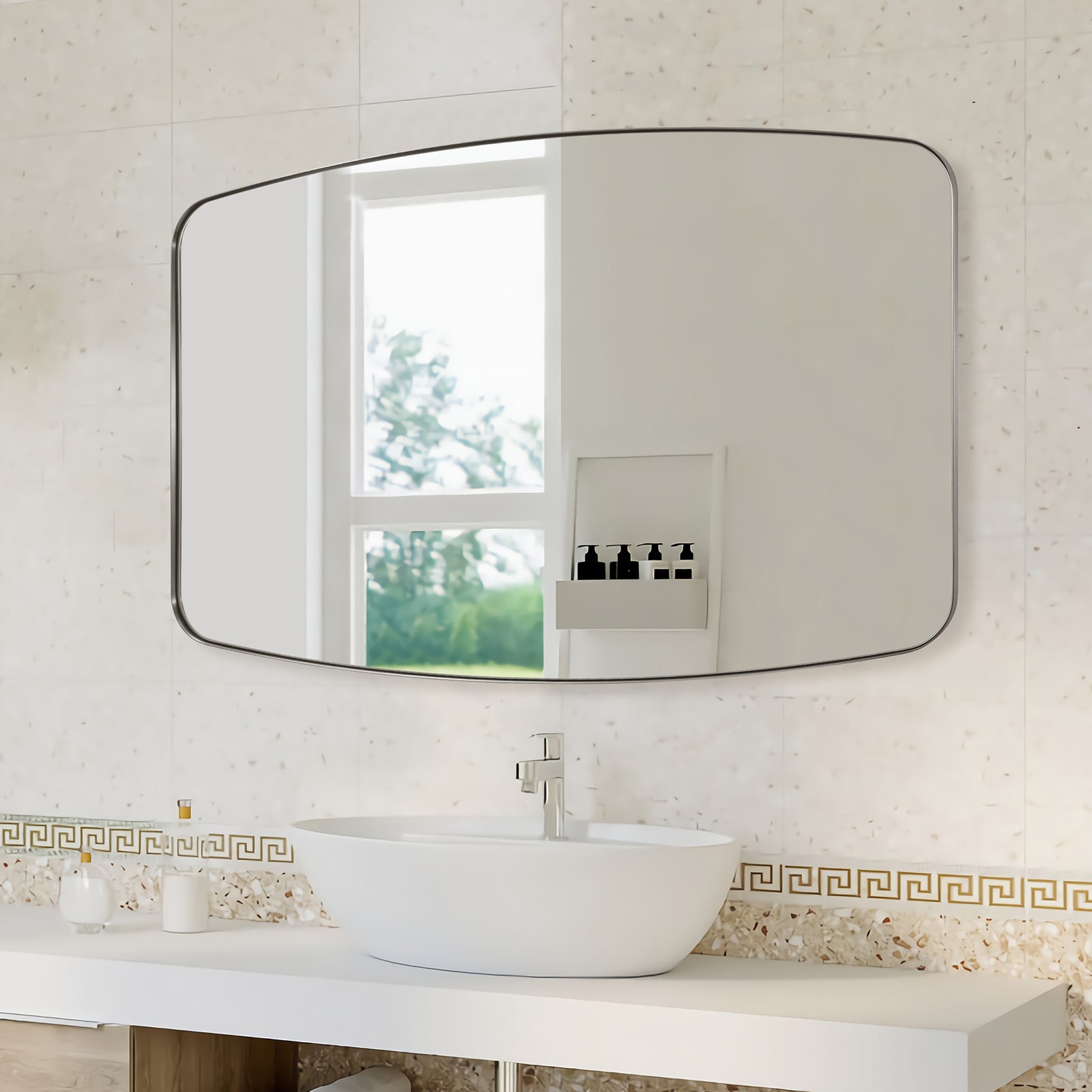 Modern Oblong Oval Wall Mounted Bathroom Mirror with Stainless Steel Frame