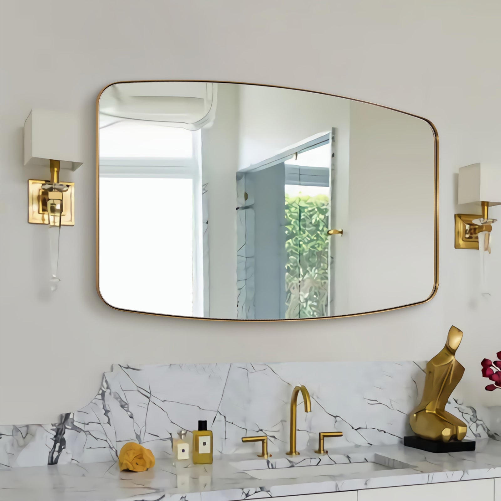 Modern Oblong Bathroom Mirror Long Oval Mirror | Stainless Steel Frame