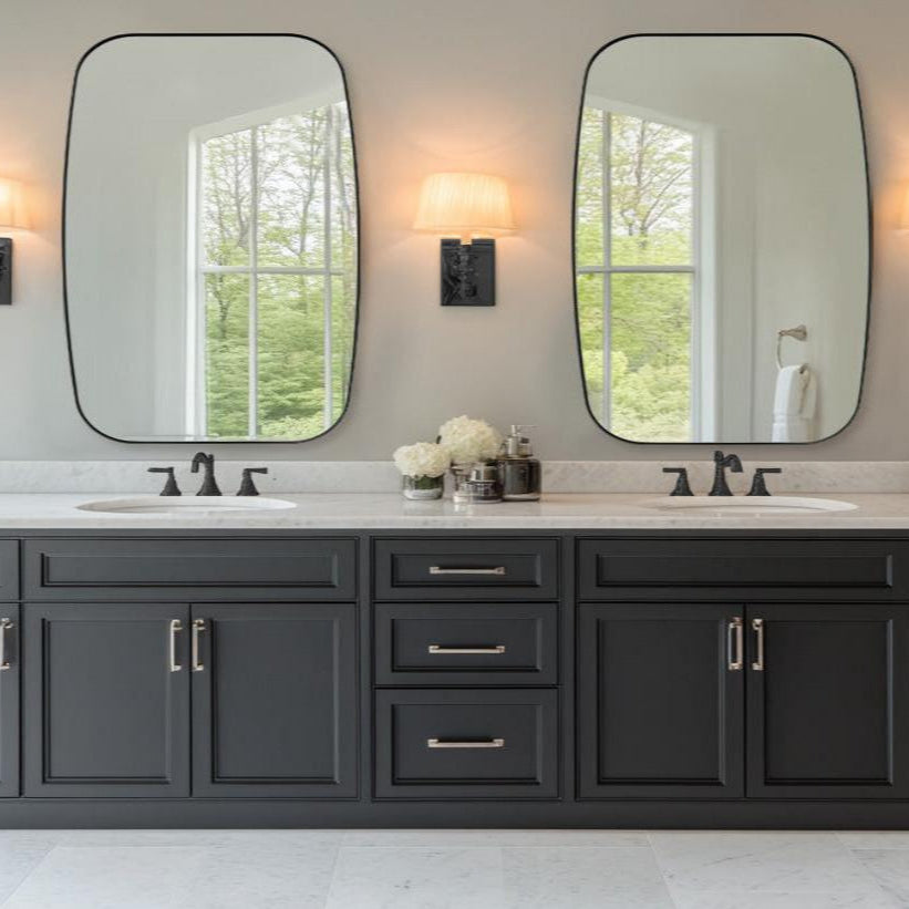 Modern Oblong Bathroom Mirror Long Oval Mirror | Stainless Steel Frame