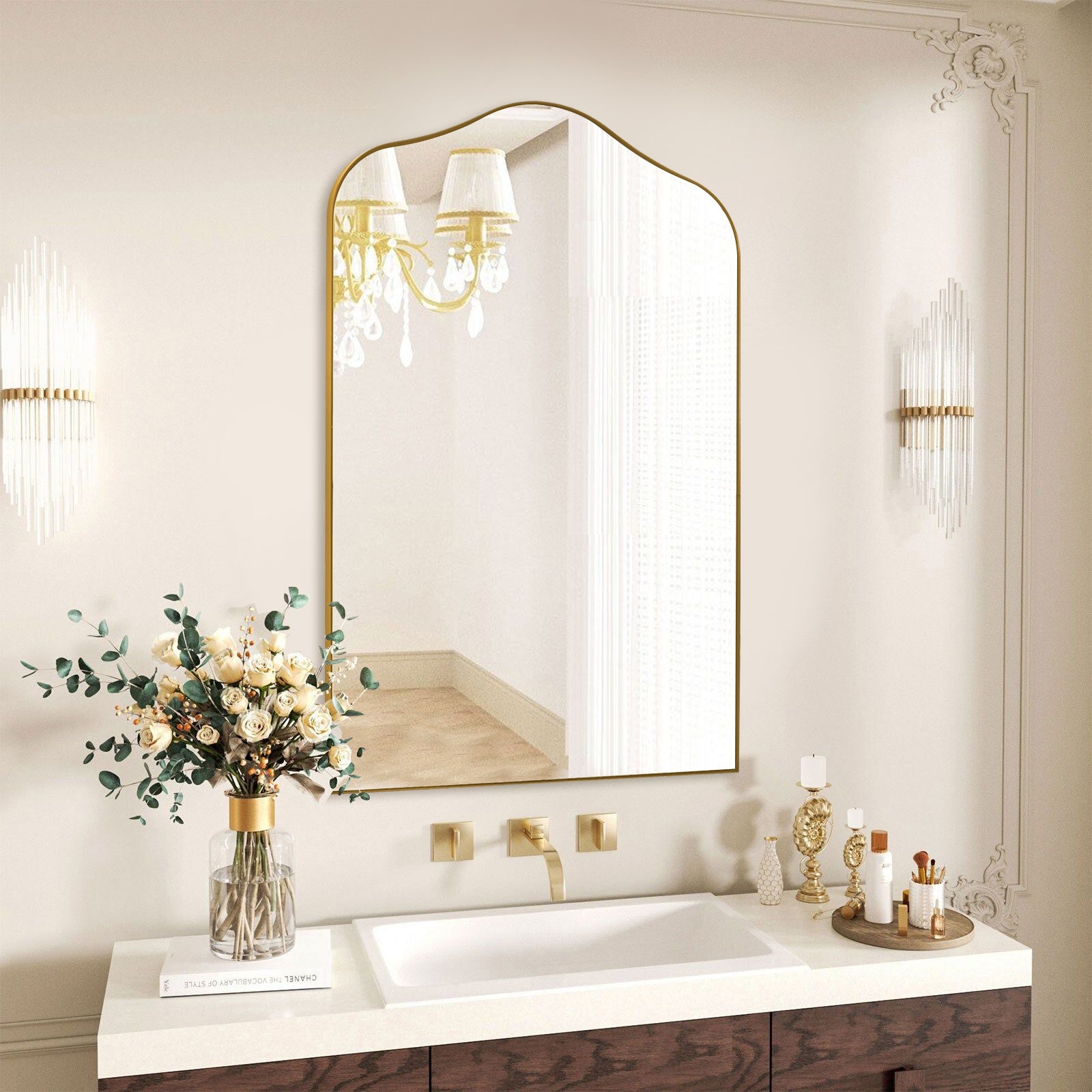 Contemporary Arch Top Curved Arched Bathroom Vanity Mirror | Stainless Steel Frame