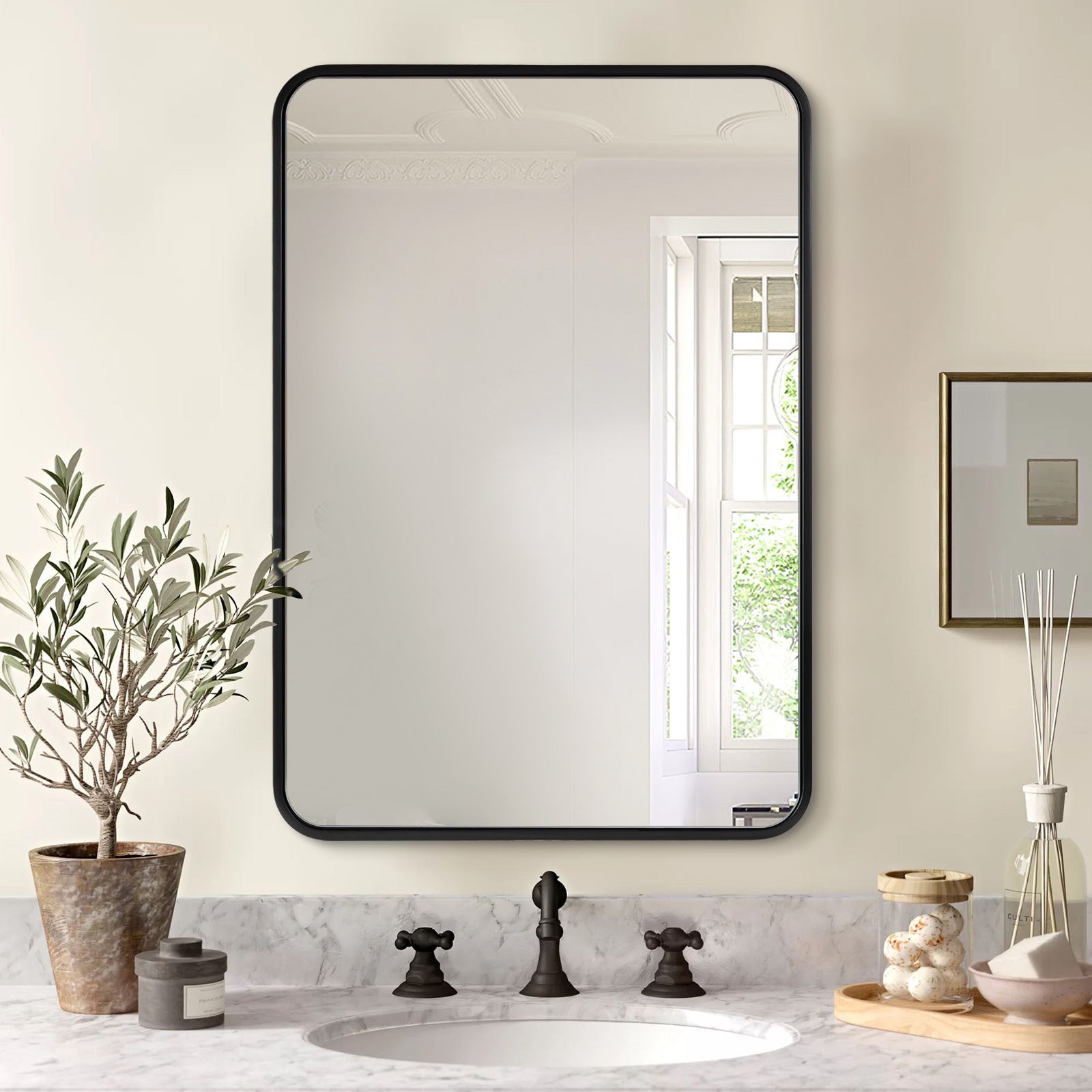 Modern Rounded Rectangular Bathroom Wall Mirror |Thicker Stainless Steel Framed