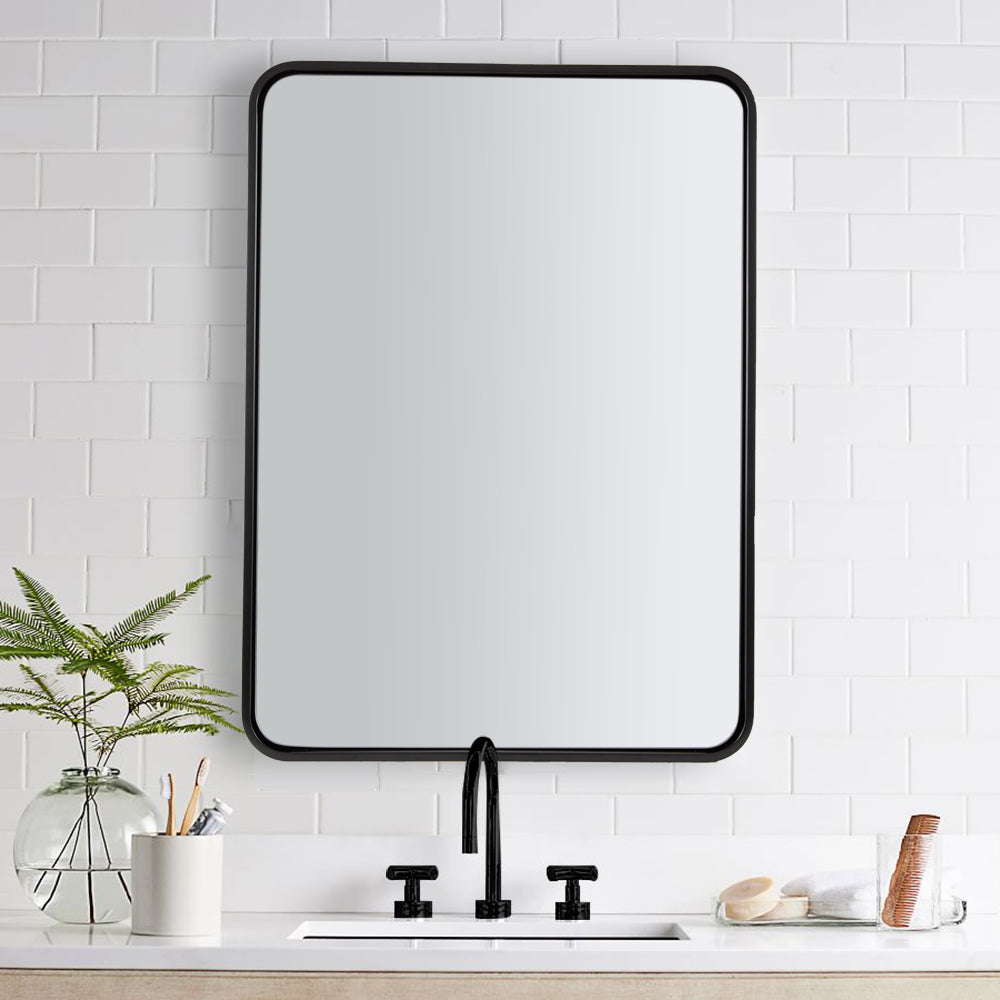 Contemporary Rounded Rectangular Bathroom Wall Mirror |Thicker Stainless Steel Framed