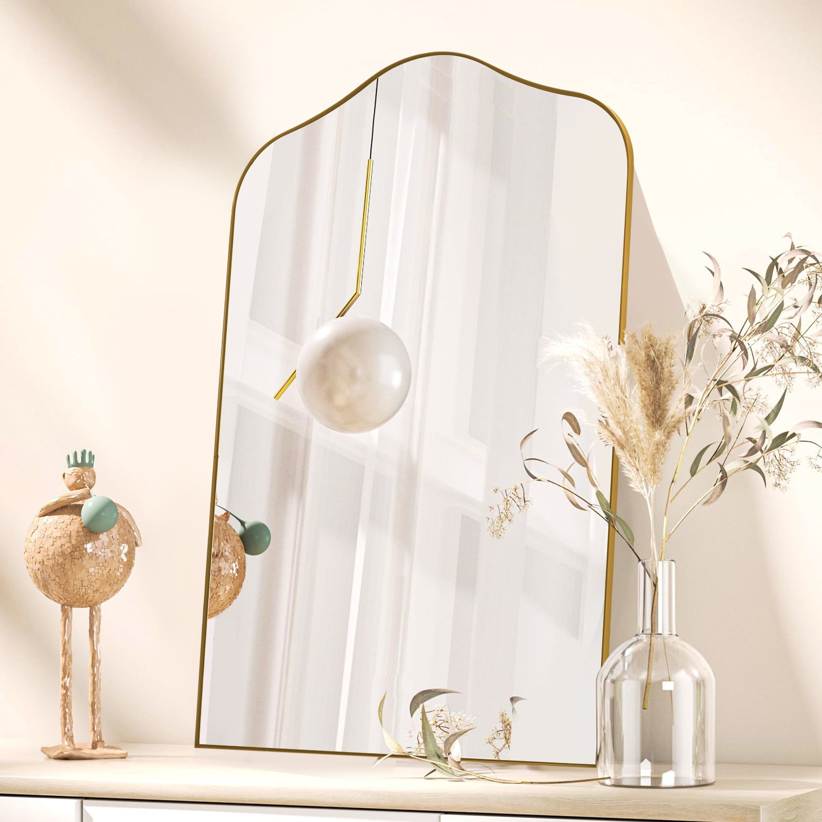 Contemporary Arch Top Curved Arched Bathroom Vanity Mirror | Stainless Steel Frame
