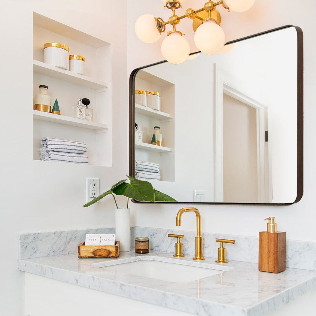 Modern Brushed Bronze Rounded Rectangle Bathroom/ Vanity Mirror| Stainless Steel Frame