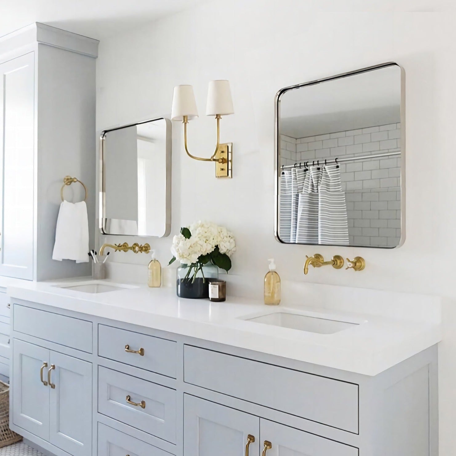 ANDY STAR Square Bathroom Mirror, Wall Decor Circle Mirror with Stainless Steel Frame