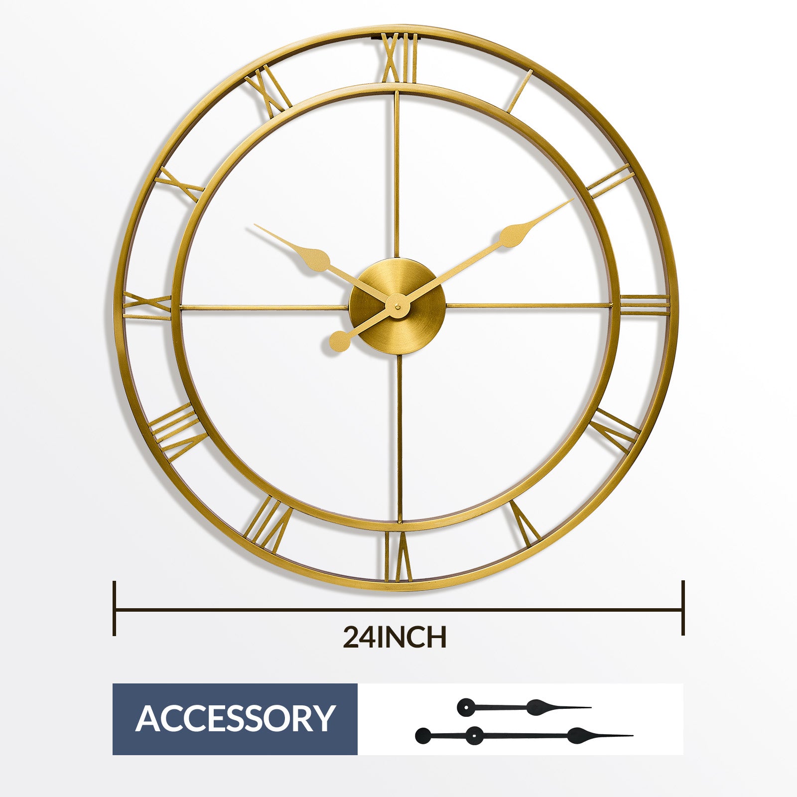 Retro Large Stainless Steel Round Hollow Metal Wall Clock Roman Numerals