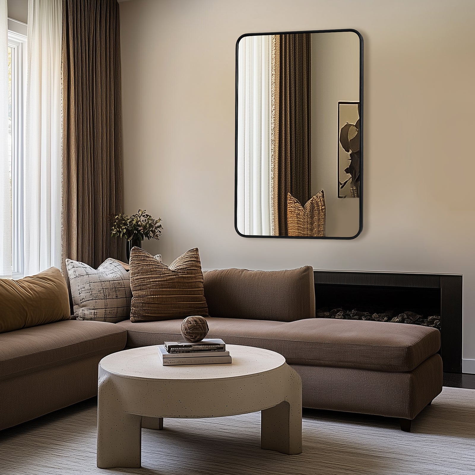 Contemporary Rounded Rectangular Bathroom Mirrors| Stainless Steel Thick Frame