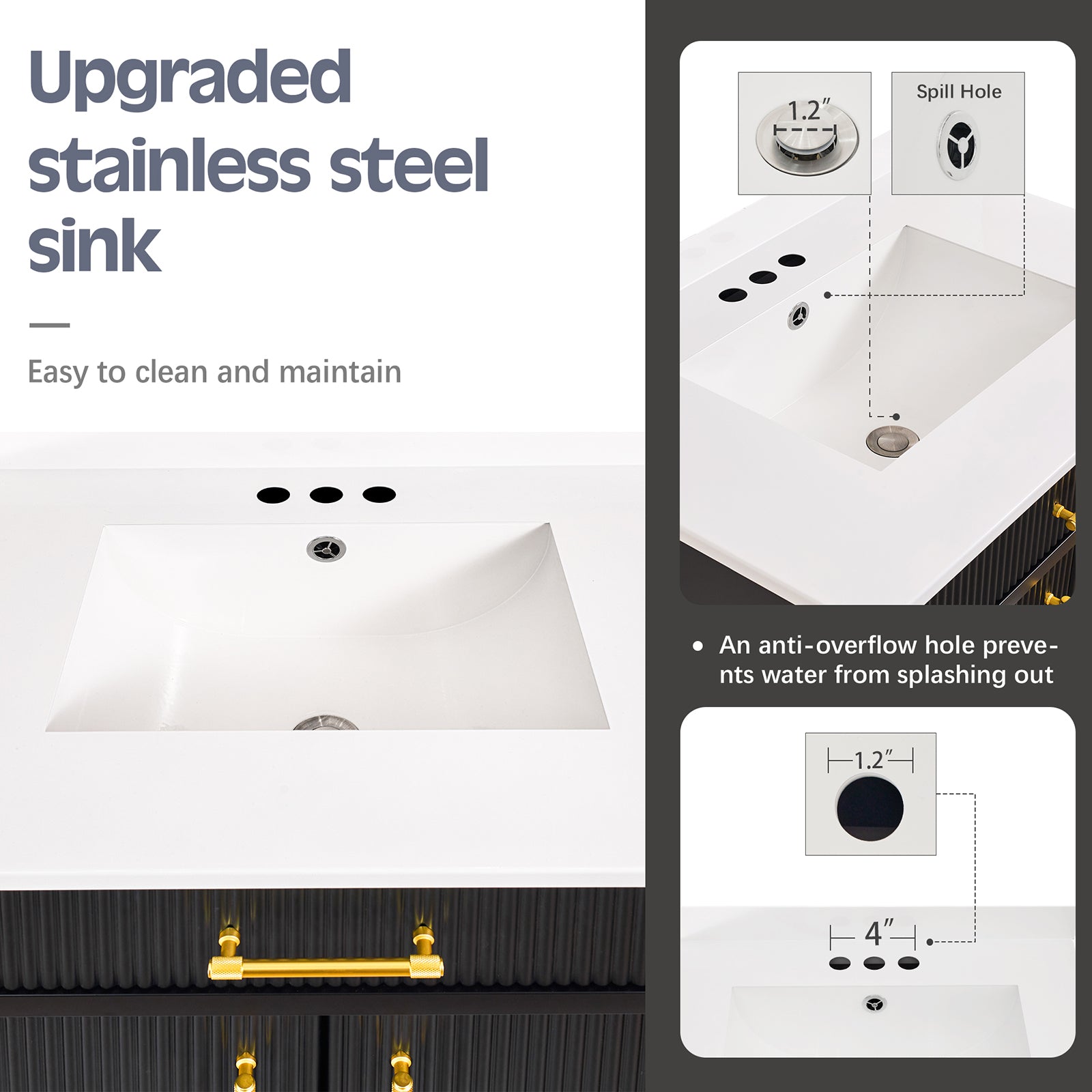 Modern Bathroom Vanities with Sink Combo Wave Bathroom Cabinet with Shelf and Drawer
