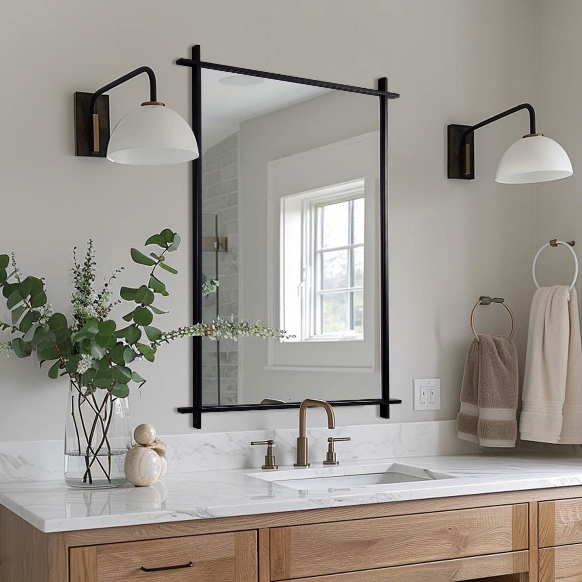 Vintage Cross Corner Rectangle Bathroom Wall Mirrors | Stainless Steel Framed