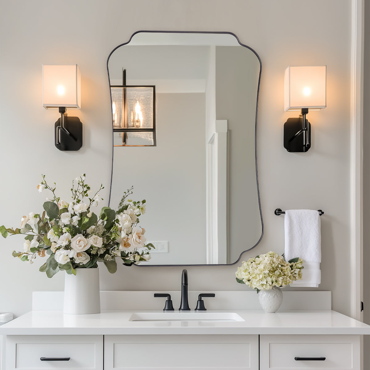 Contemporary Concave Edge Scalloped Bathroom Mirror Decorative | Stainless Steel Frame