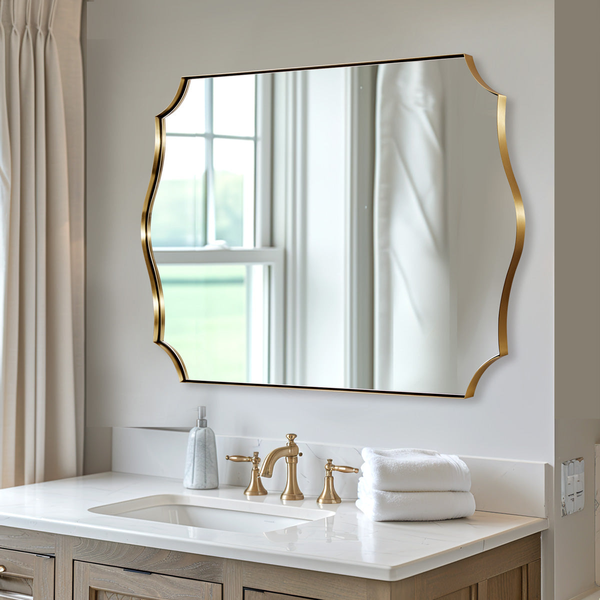 Contemporary Scalloped Rectangle Wall Mirror | Stainless Steel Frame