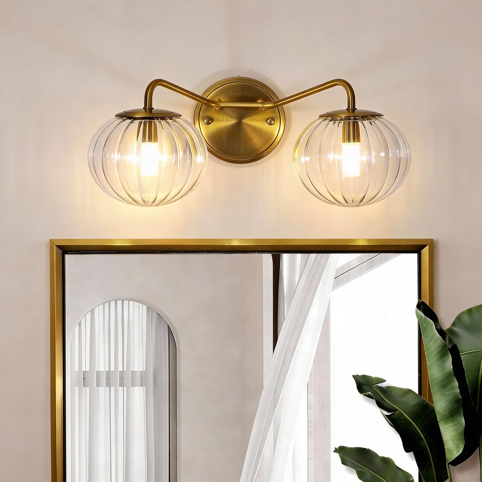 Contemporary Pumpkin Clear Glass Shades Bathroom Wall Sconce