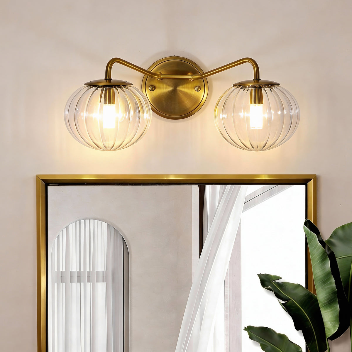Contemporary Pumpkin Clear Glass Shade Bathroom Vanity Light