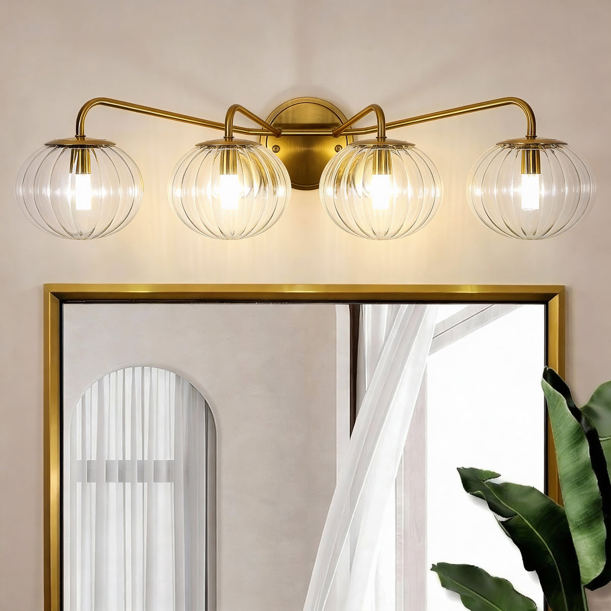 Contemporary Pumpkin Clear Glass Shade Bathroom Vanity Light