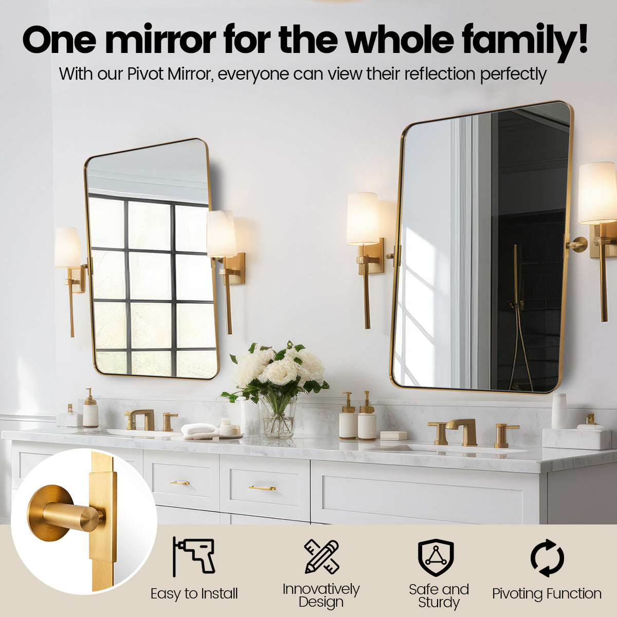 Tilting Rectangular Pivot Mirror for Bathroom/Vanity | Stainless Steel Frame