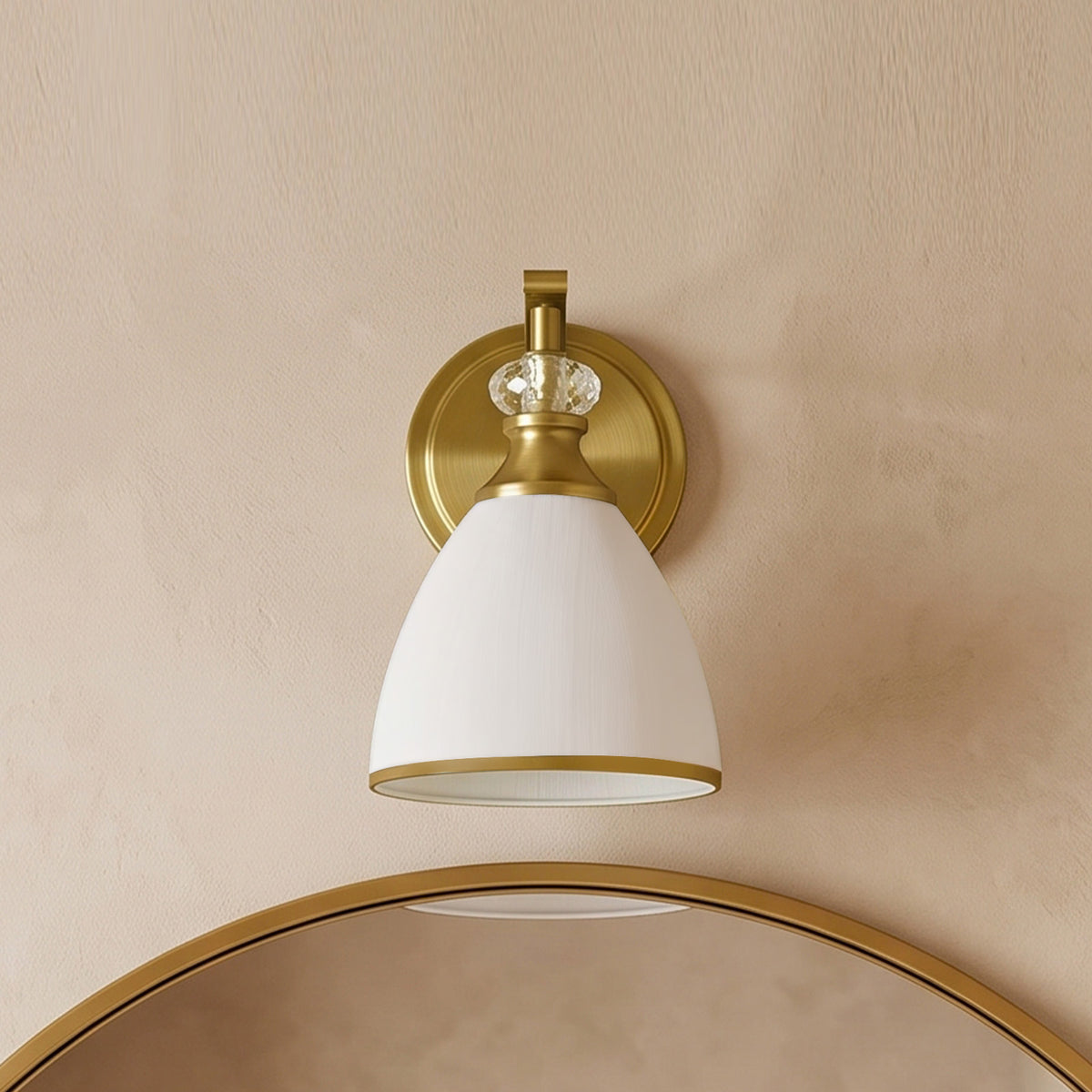 Artistical Metal Crank Frame White Frosted Trumpet Shade Bathroom Sconces