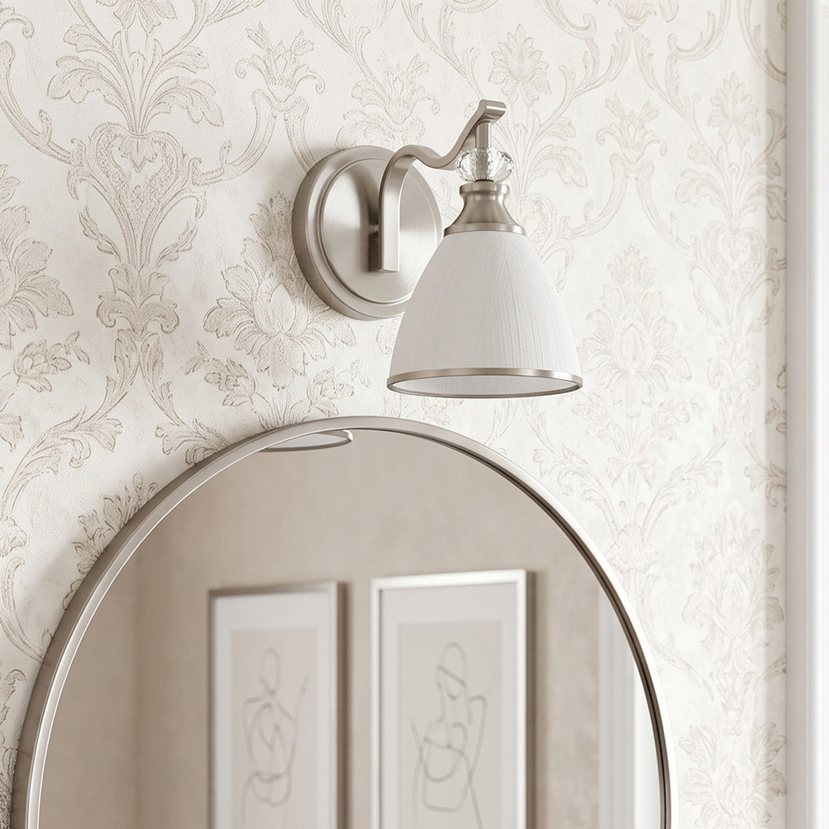 Artistical Metal Crank Frame White Frosted Trumpet Shade Bathroom Sconces