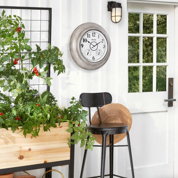 21 inch Oak Illuminated Outdoor Clocks with Thermometer Weatherproof Waterproof