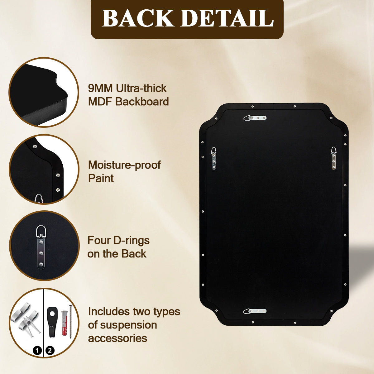 Contemporary Notched Corner Rectangle Scalloped Mirror for Wall /Bathroom | Stainless Steel Frame