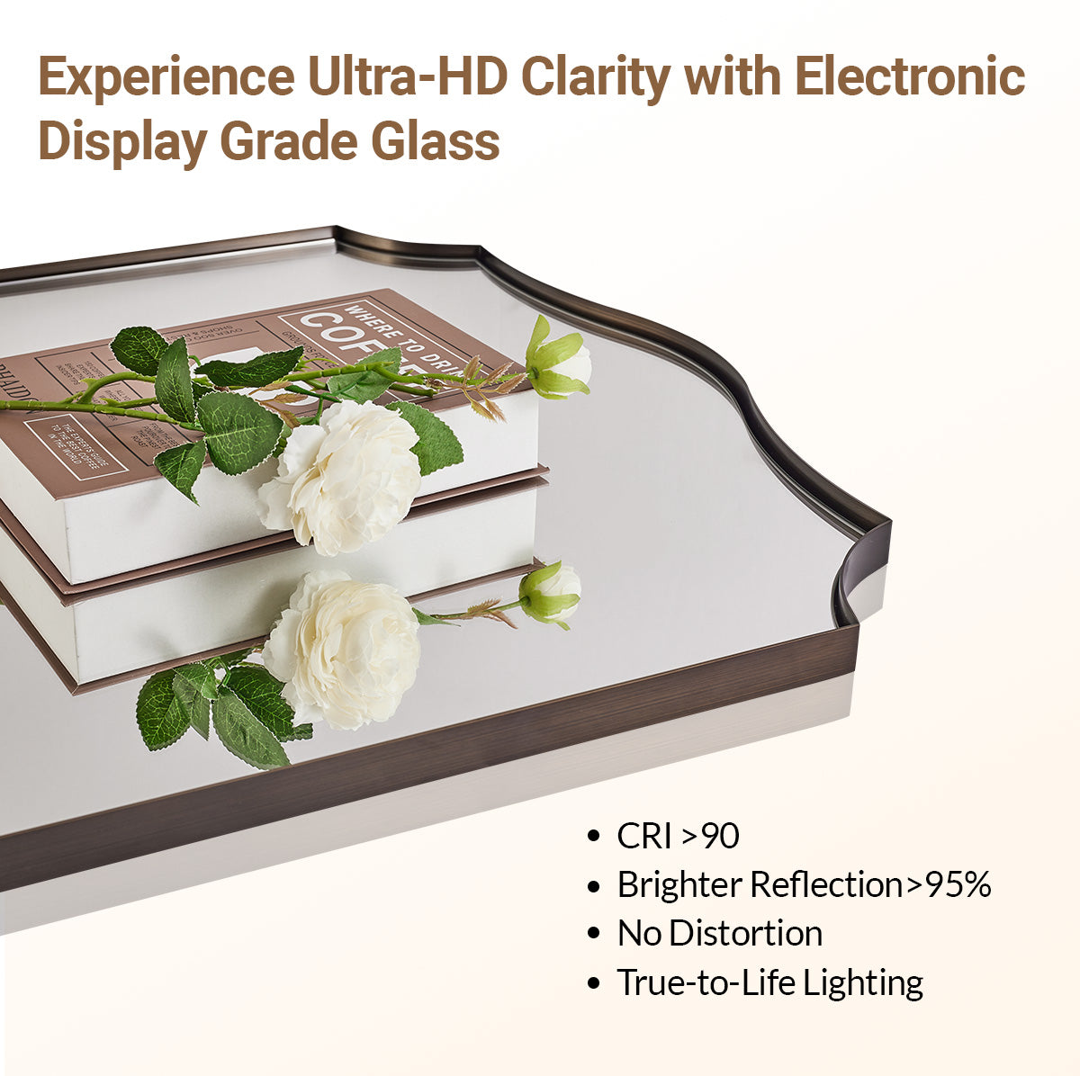 Traditional Rectangle Scalloped Wall Mirror for Bathroom | Stainless Steel Frame