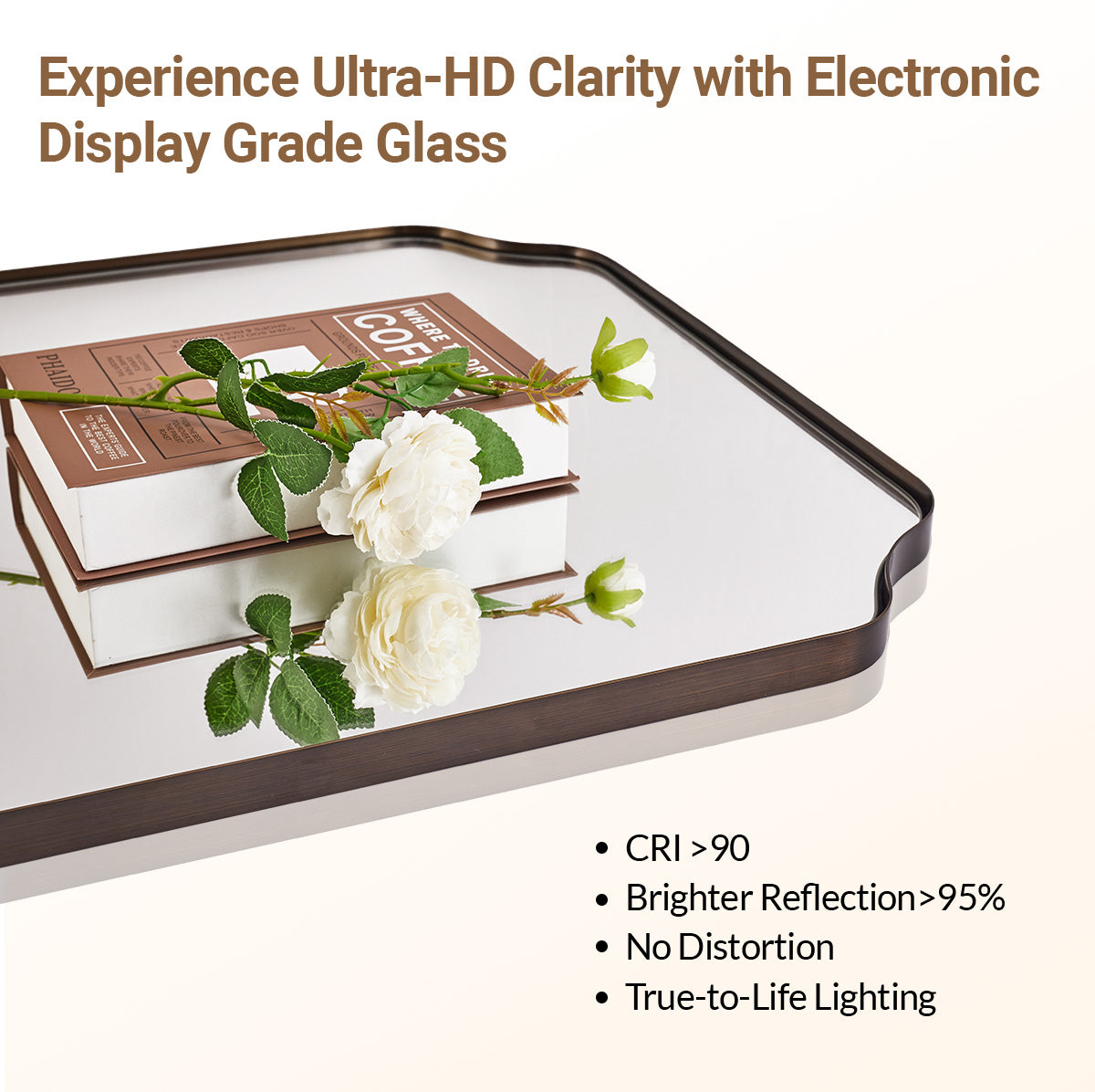 Contemporary Notched Corner Rectangle Scalloped Mirror for Wall /Bathroom | Stainless Steel Frame