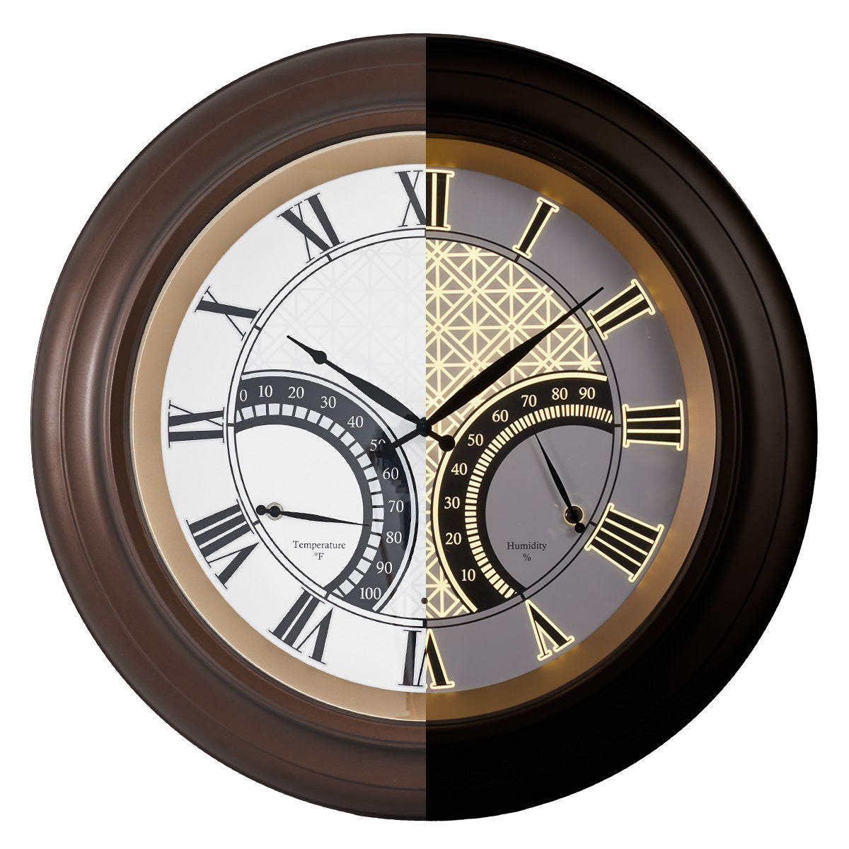 24 Inch Outdoor Wall Clock Large Waterproof Illuminated Clock with Thermometer,Geometric Dial