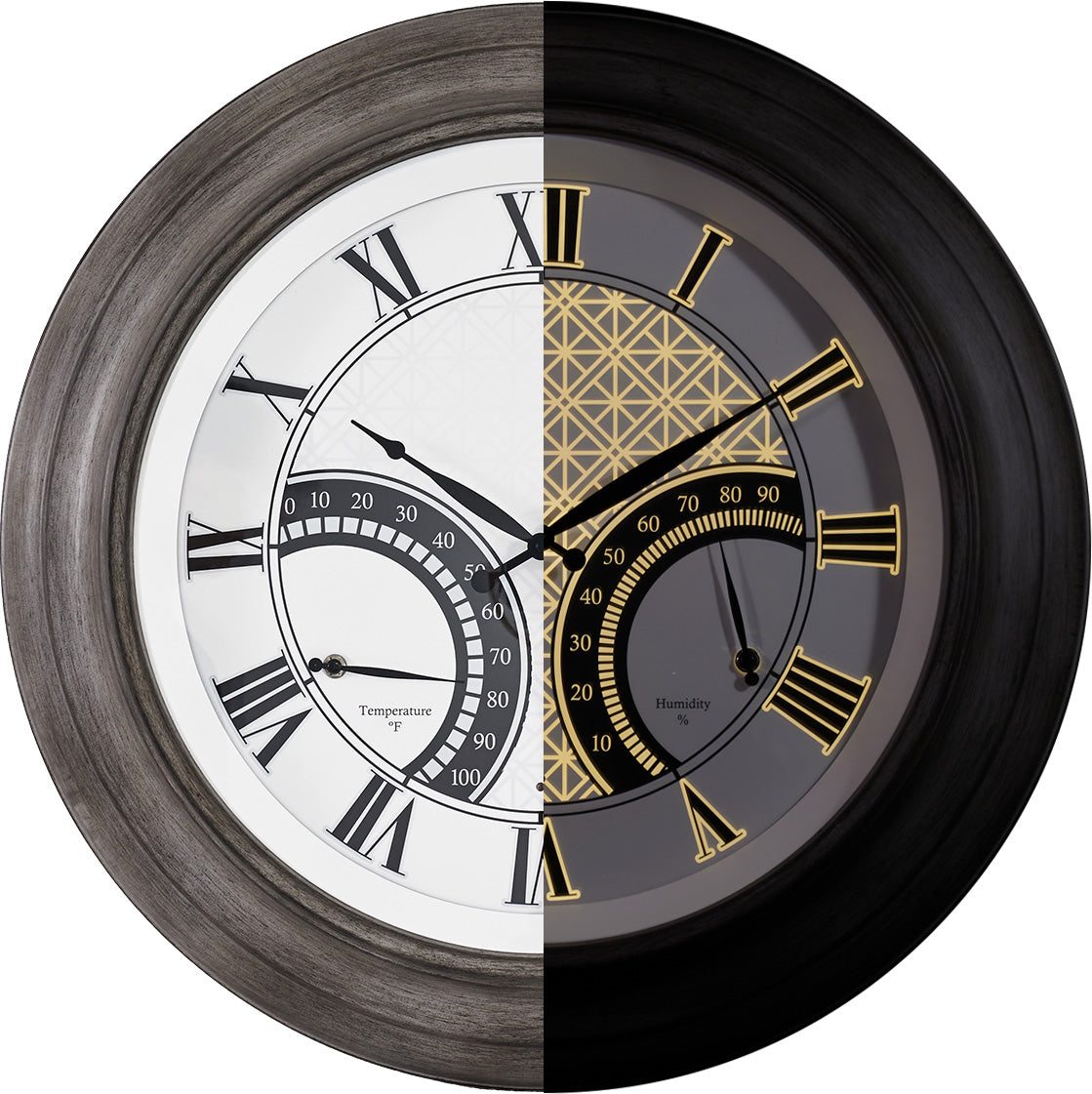 24 Inch Outdoor Wall Clock Large Waterproof Illuminated Clock with Thermometer,Geometric Dial