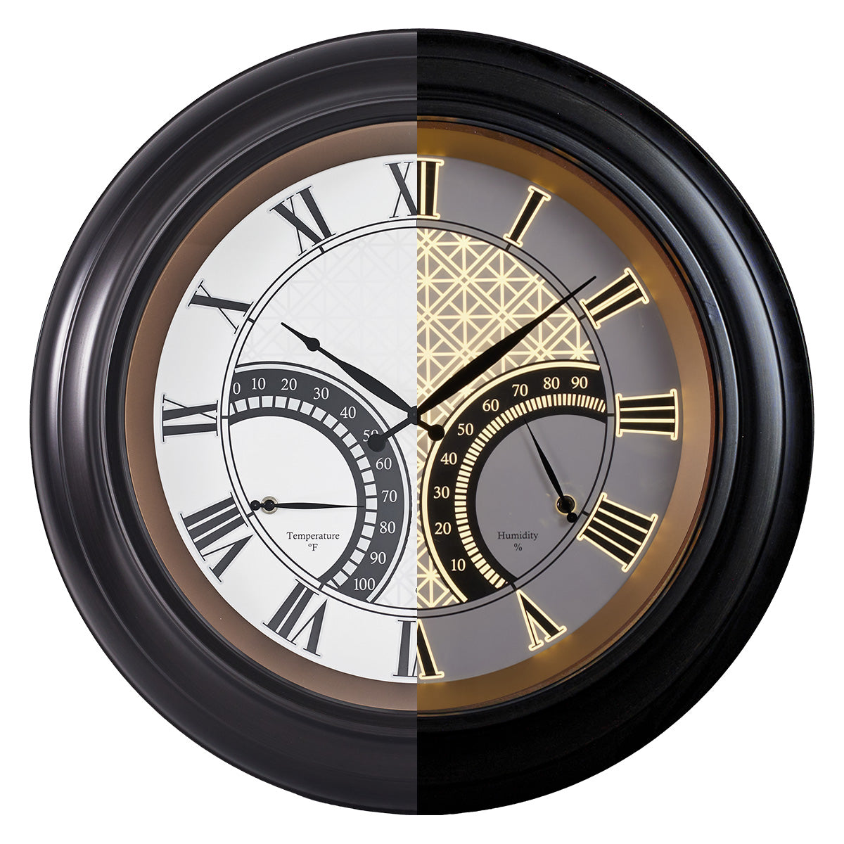 24 Inch Outdoor Wall Clock Large Waterproof Illuminated Clock with Thermometer,Geometric Dial
