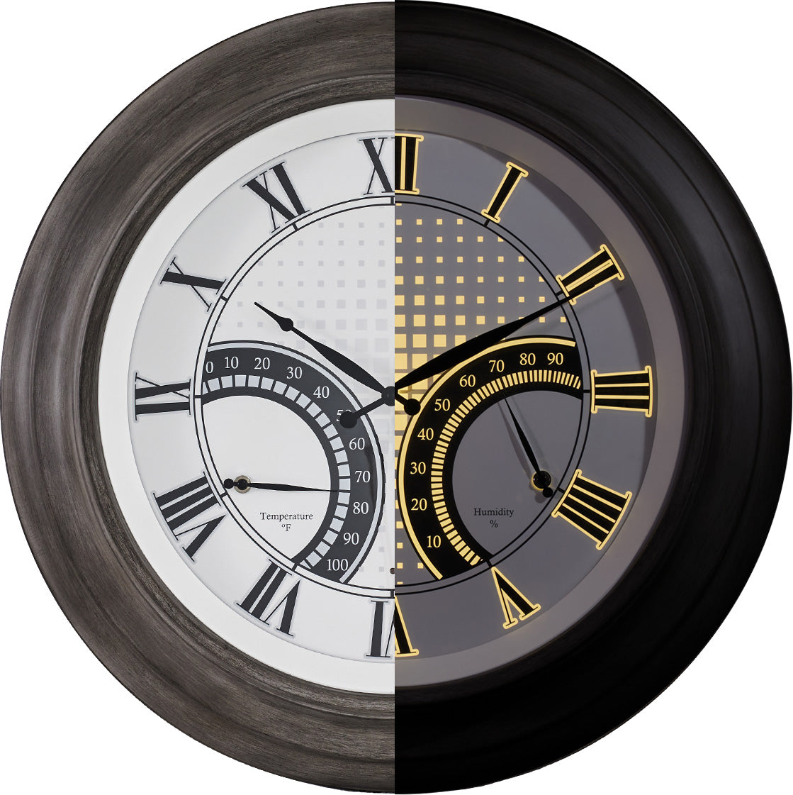 24 Inch Outdoor Wall Clock Large Waterproof Illuminated Clock with Thermometer,Square Grid Dial