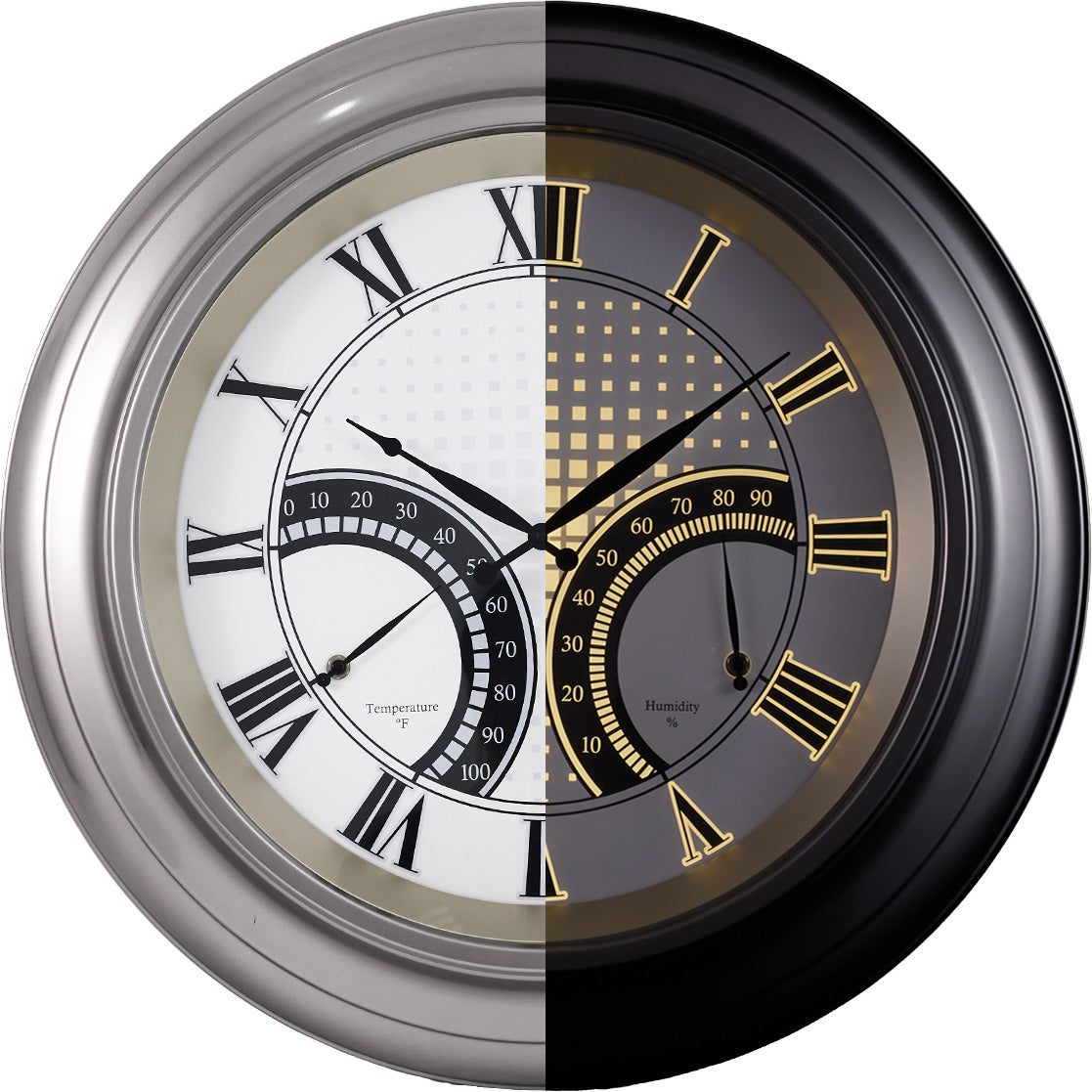 24 Inch Outdoor Wall Clock Large Waterproof Illuminated Clock with Thermometer,Square Grid Dial