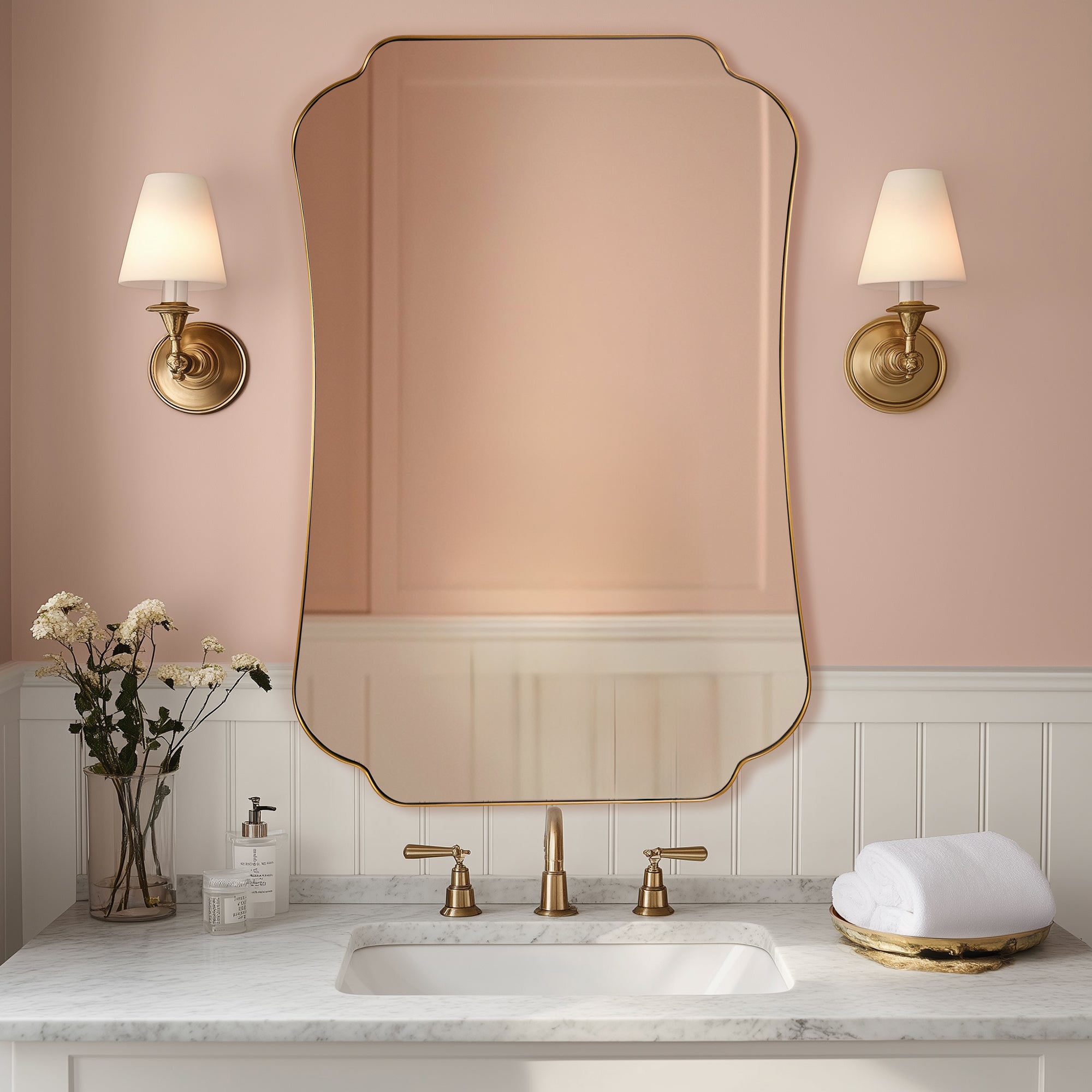 Contemporary Concave Edge Scalloped Bathroom Mirror Decorative | Stainless Steel Frame