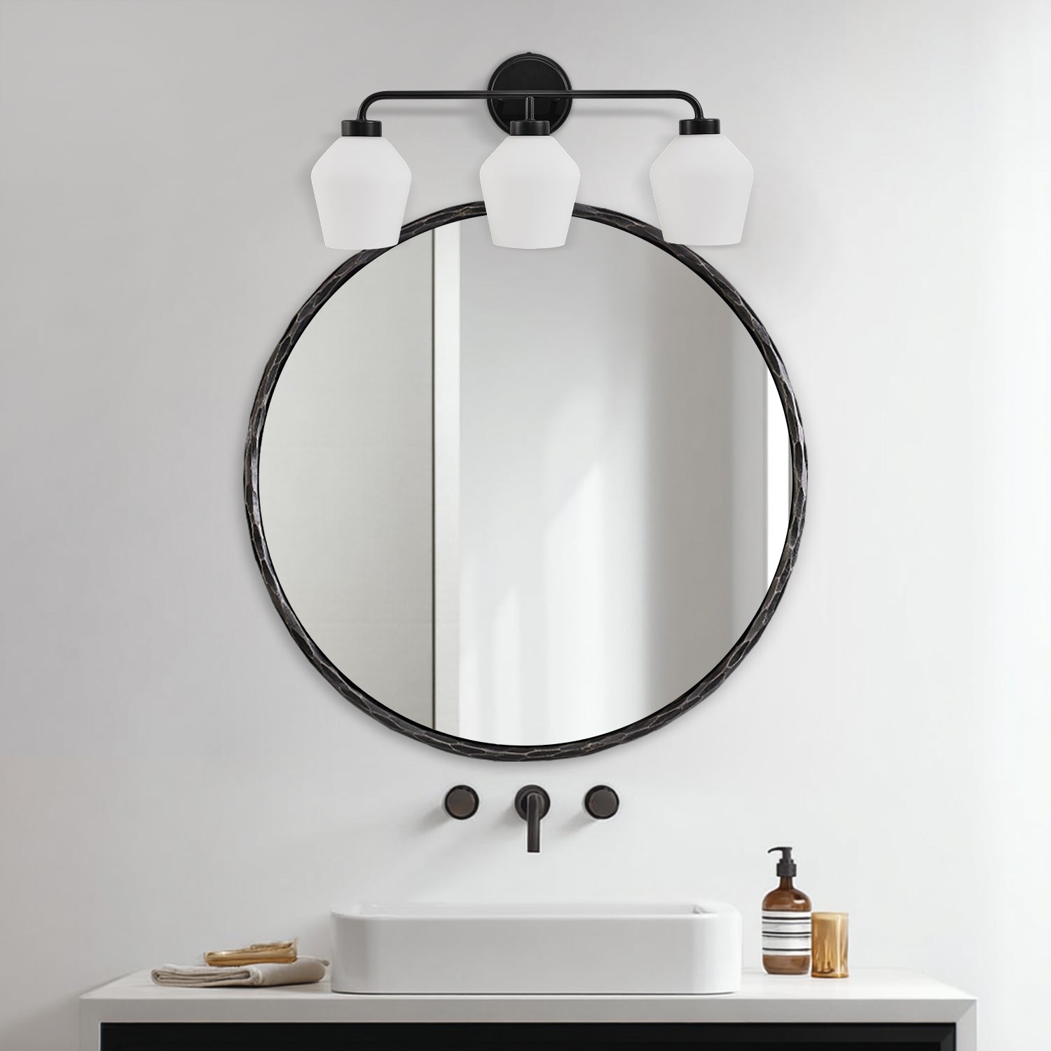 Contemporary Milk White Glass Shade Wall Sconce Bathroom Vanity Light Fixtures