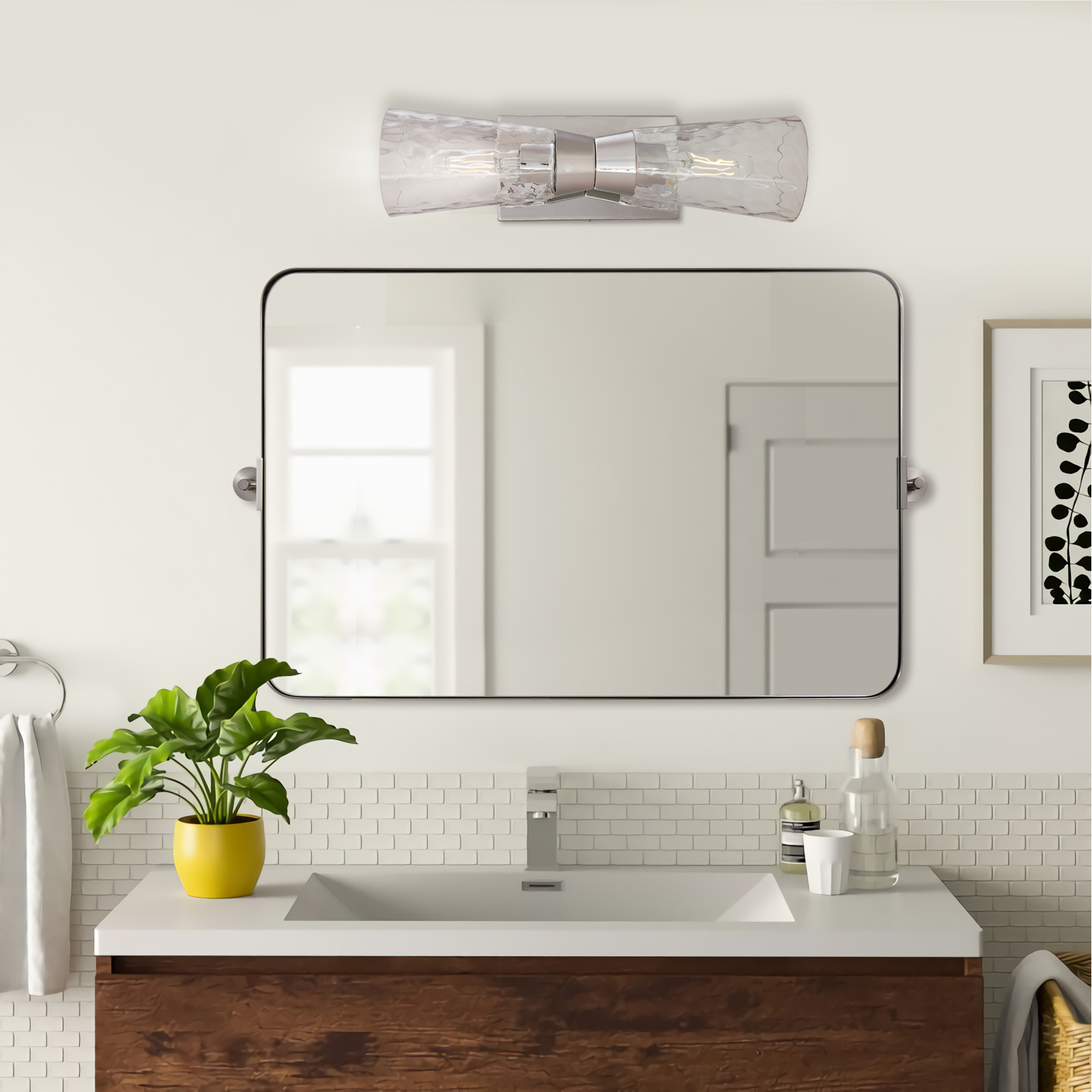 Horizontally Tilting Pivot Rectangle Mirrors for Bathroom | Stainless Steel Frame