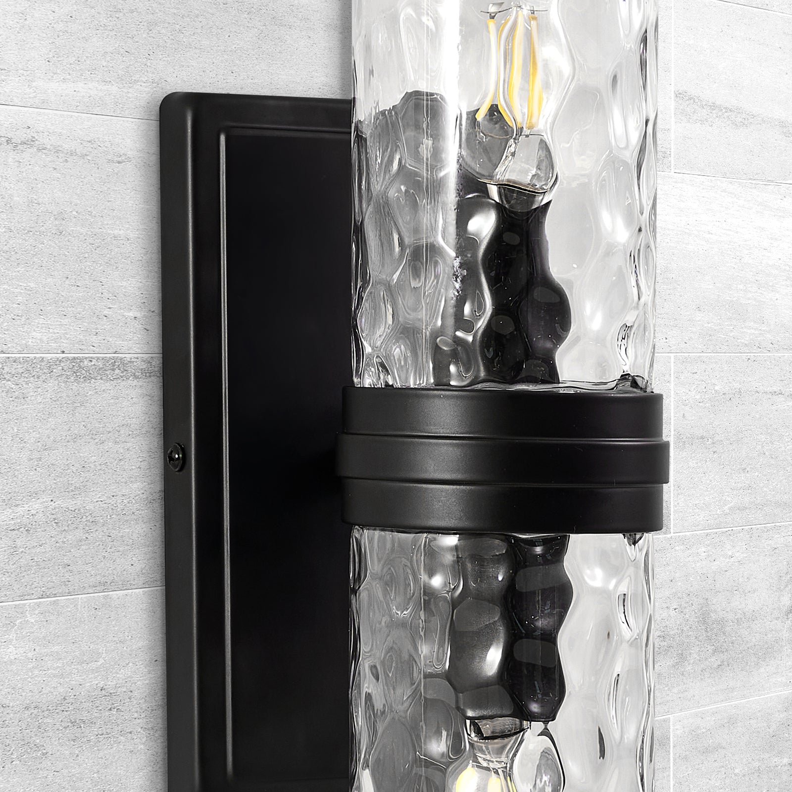 Elegant Hammer Glass Double-Cylinder Shade Wall Sconce Bathroom Light Fixture