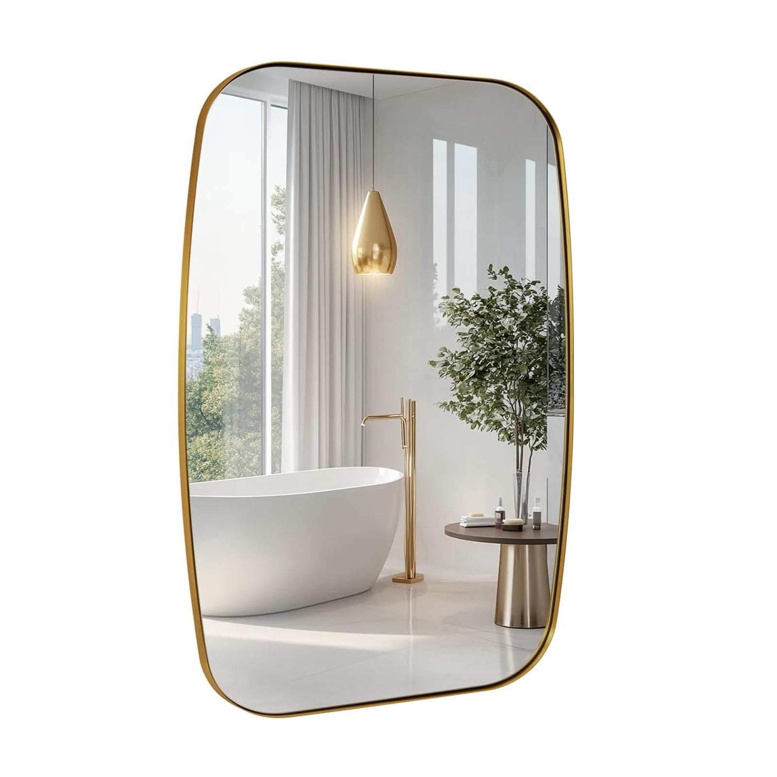 Modern Oblong Bathroom Mirror Long Oval Mirror | Stainless Steel Frame