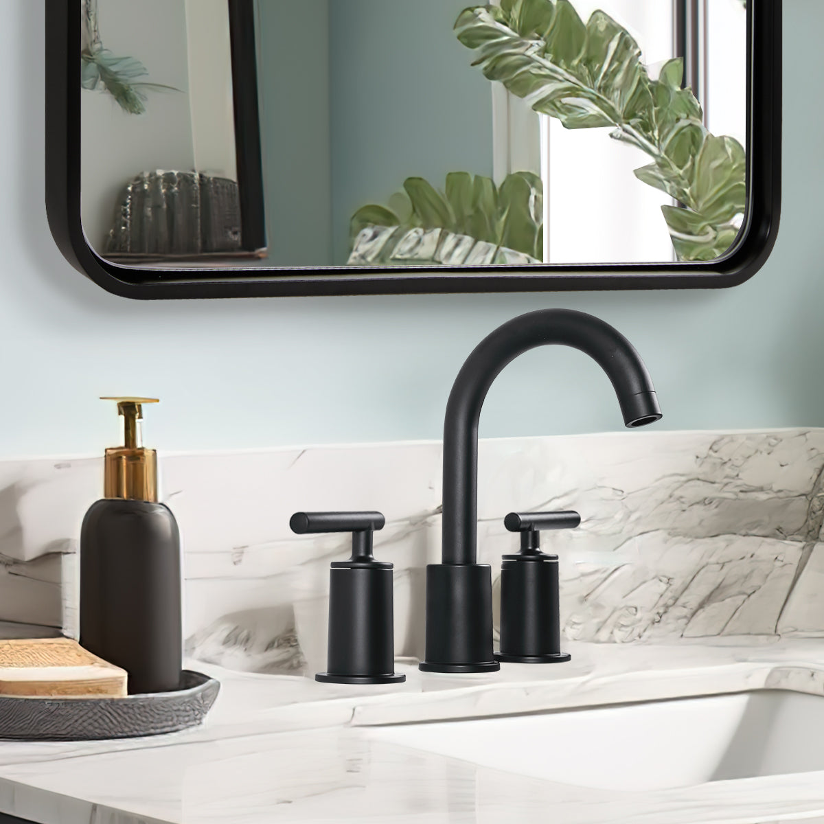 ANDY STAR Bathroom Faucet 3 Hole, 360 Degree Swivel Spout Bathroom Sink Faucet with 2 Level Handle of Hot&Cold Water Control